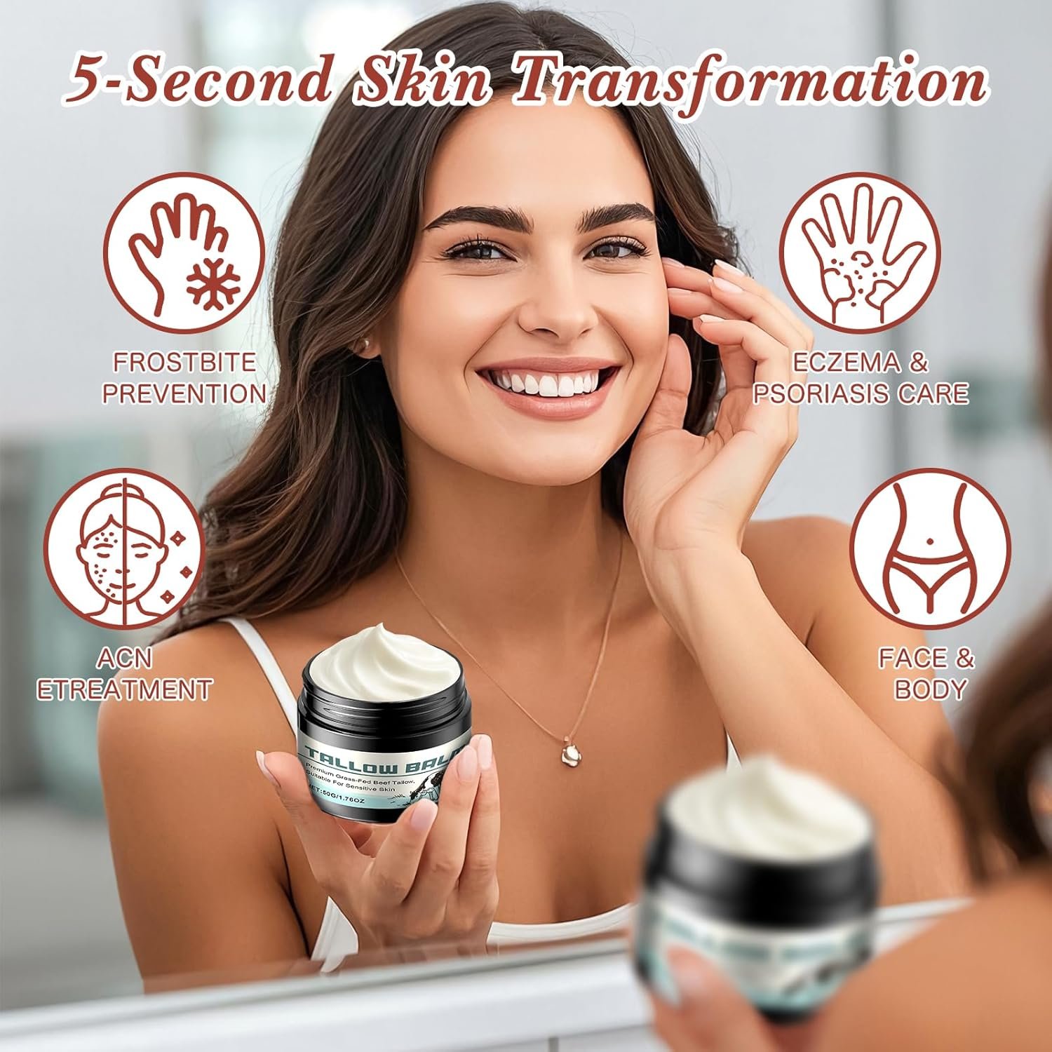 Beef Tallow Skin Care Beef Tallow Tallow Face Cream Beef Tallow Moisturiser Tallow and Honey Balm Tallow Face Moisturizer for Skin Care, Unscented, Multi-purpose Balm for Face & Body(1) - Image 2