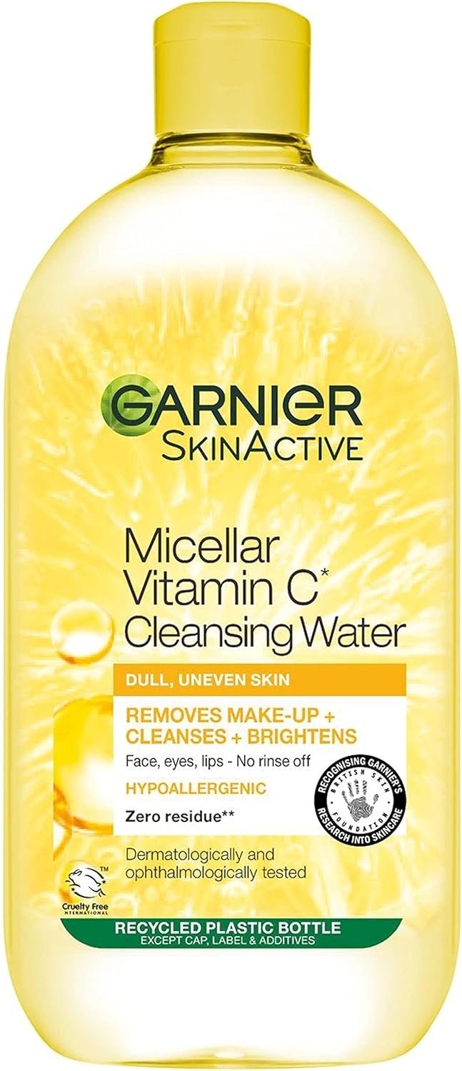 Garnier Micellar Vitamin C Cleansing Water, Gentle face Cleanser & Makeup Remover, Hypoallergenic. Vegan Formula, Suitable For Dull And Uneven Skin, Brightening Formula, Dermatologically Tested, 700ml