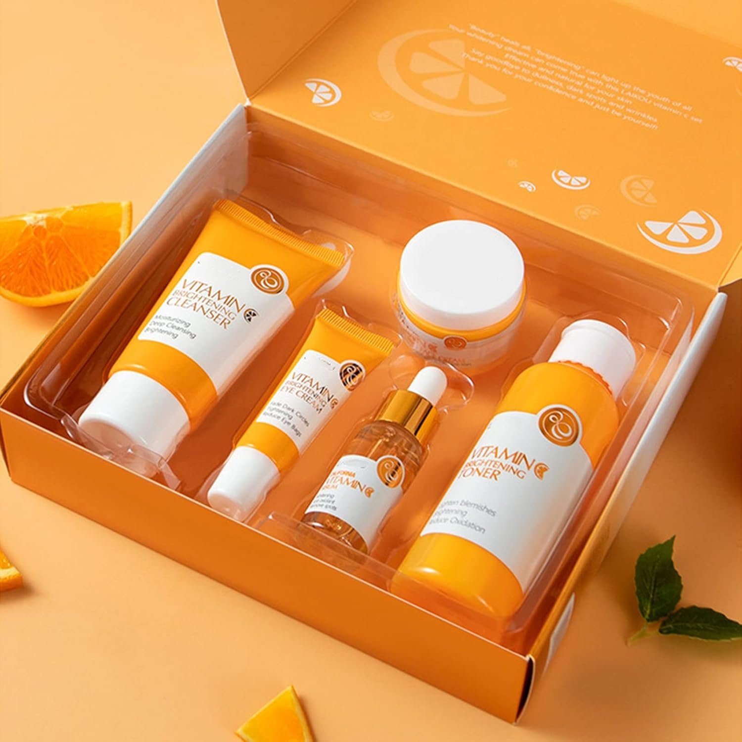 Skincare Gift Set for Her,Vitamin C Skin Care-With Hyaluronic Acid&Vitamin C,Skincare Routine,Cleanser, Face Serum, Cream,Toner, Eye Cream - Anti- Aging,Brightening (One Size, Vitamin C-SetC-5pcs) - Image 6
