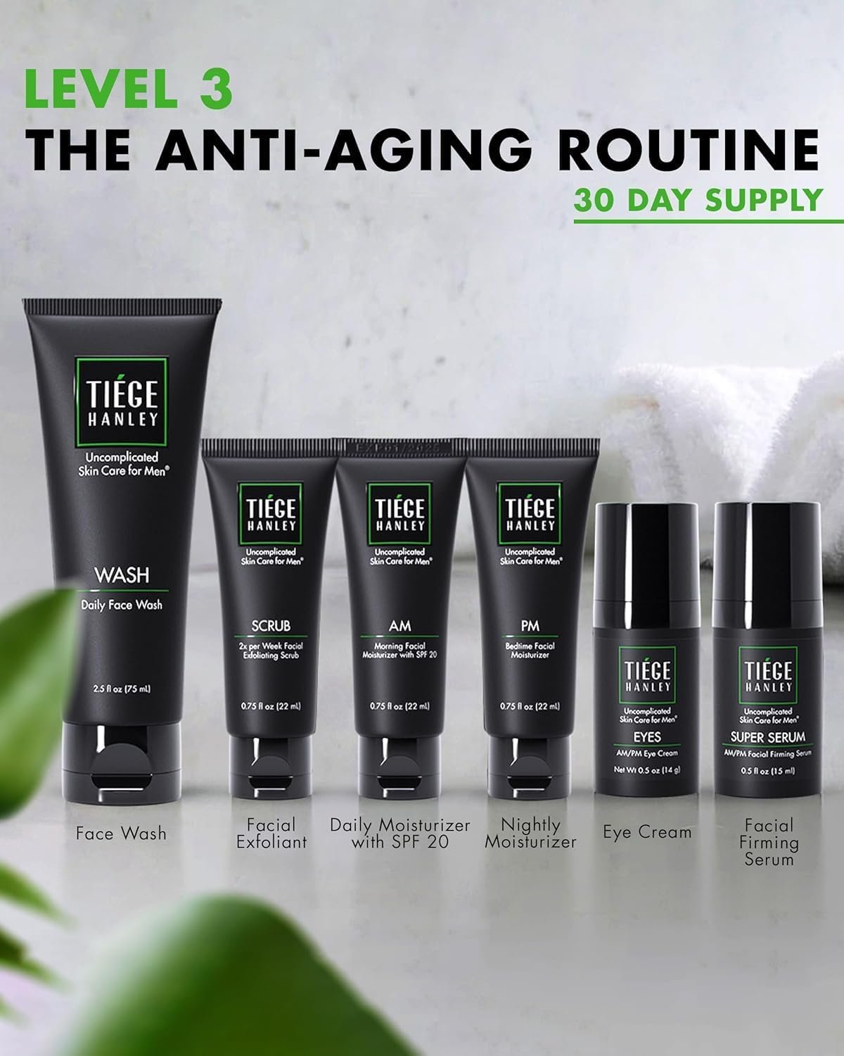 Tiege Hanley Men’s Skin Care System - Level 3 | Mens Anti Aging Routine Product Set: Face Wash, Serum, Day & Night Moisturizer, Exfoliating Scrub & Eye Cream | Tighten & Hydrate Your Best Looking Skin - Image 2