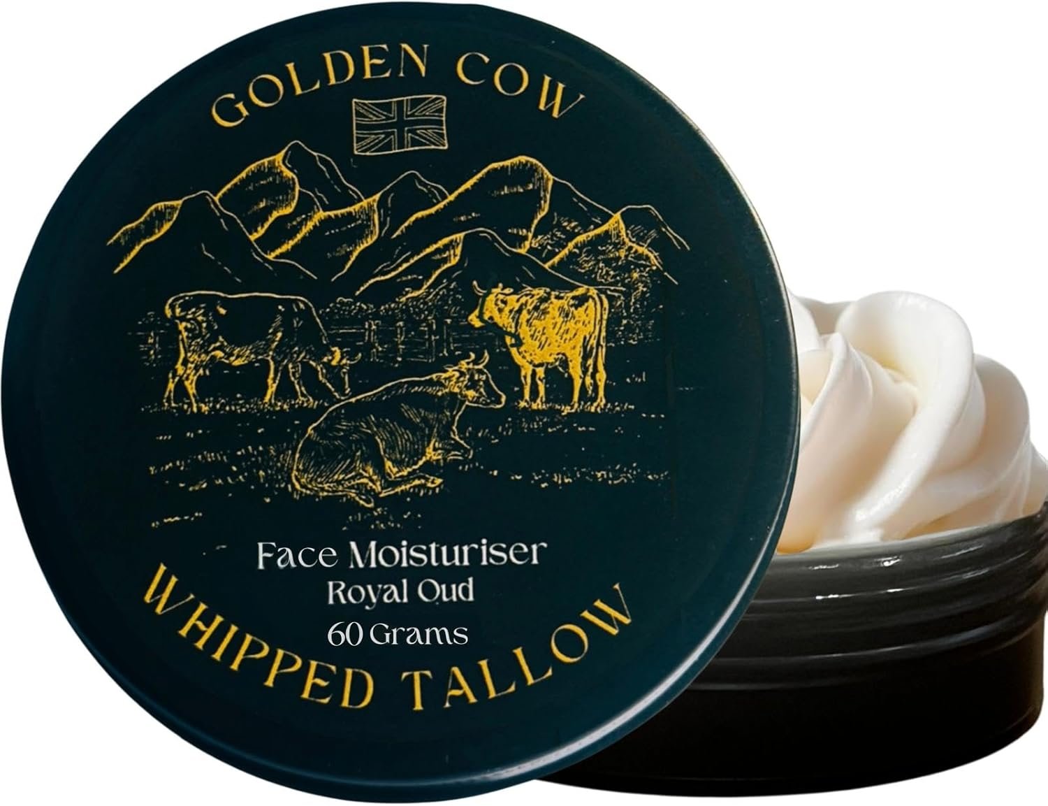 Beef Tallow Whipped Balm – Grass Fed Beef Tallow Face Cream & Moisturiser - Oud Scented 60g Golden Cow Hydrating Whipped Balm for Dry Skin - Natural Skin care for Face & Body by Forticare
