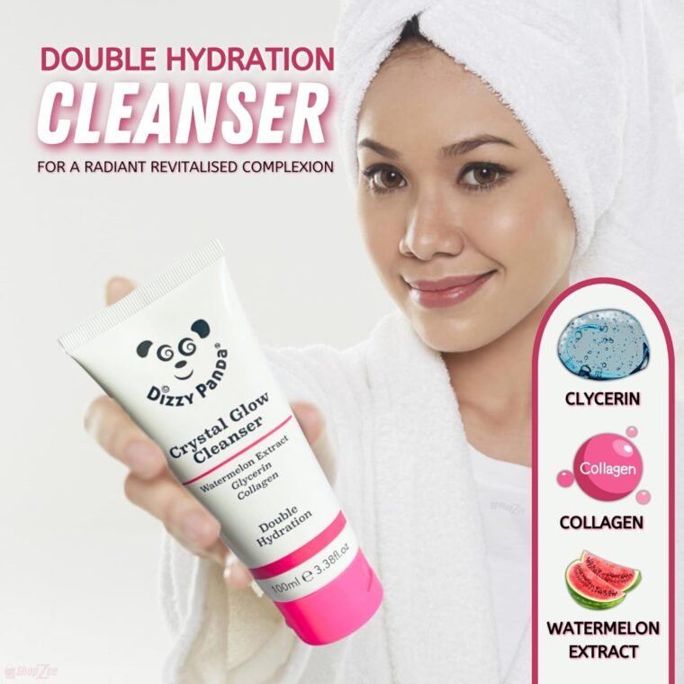 Dizzy Panda Complete Skincare Bundle with ShopZee Exfoliating Bath Gloves - Crystal Glow Cleanser 100ml, Brightening Toner 145ml, Peptide Face Cream 50ml, Soft Glow Gel Lotion 50ml (Skincare Set) - Image 2