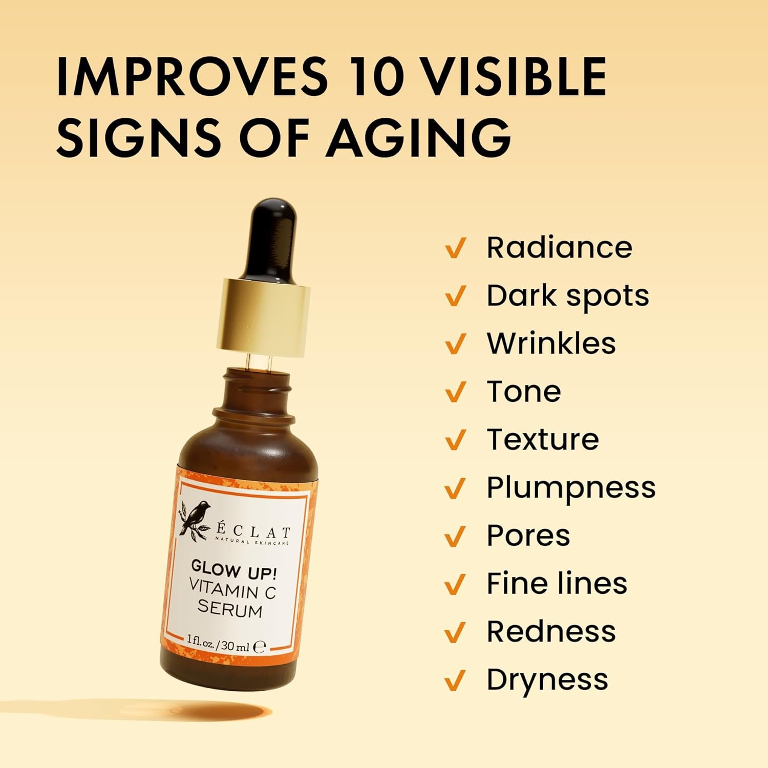 Eclat Skincare Glow Up Vitamin C Serum - Vitamin C Serum for Face with Hyaluronic Acid, Ferulic Acid & Vit E - Skin Brightening Face Care - Anti Aging, Hydrating & Dark Spot Lightening 30ml - Image 3