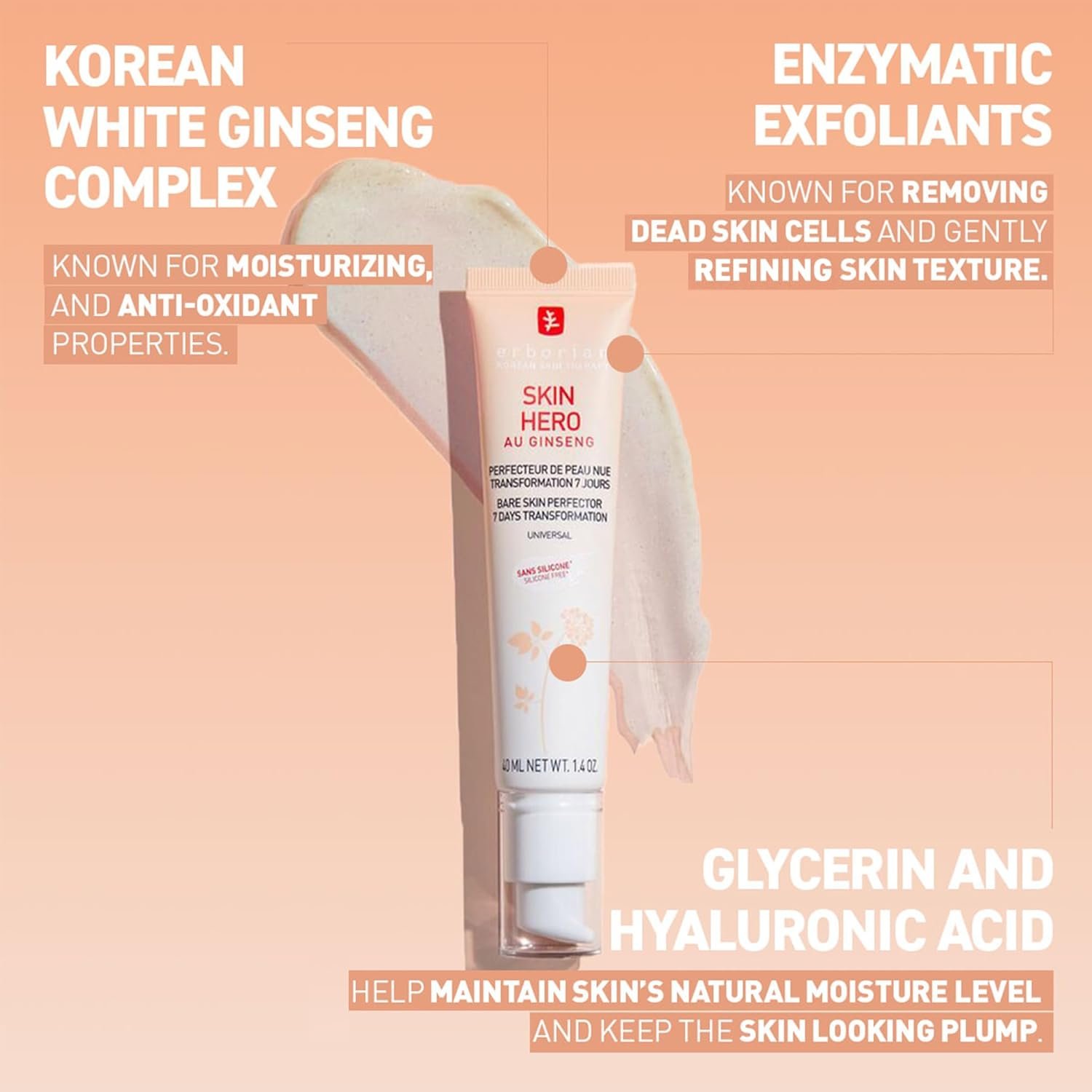 Erborian Skin Hero with White Ginseng - 7 Day Nude Skin Perfecting Untinted Face Care with Hyaluronic Acid - Korean Cosmetic Face Care - Image 5