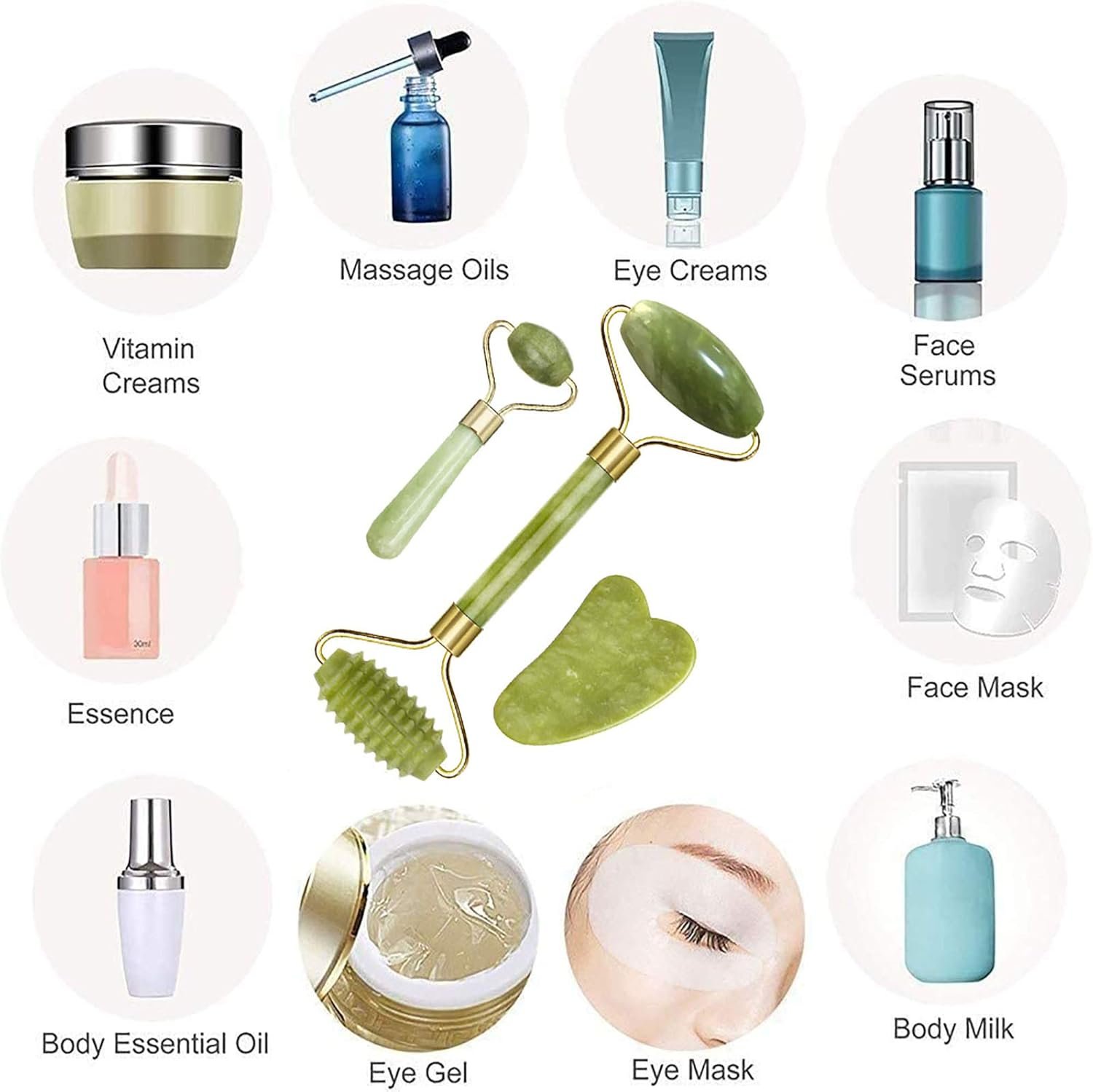 【3 PCS】Jade Roller & Gua Sha Massage Kits, LauCentral Natural Anti-Aging Face Roller for Eye Puffiness Treatment, Skin Tightening, Rejuvenate Face & Neck, Natural Green Massager - Image 7