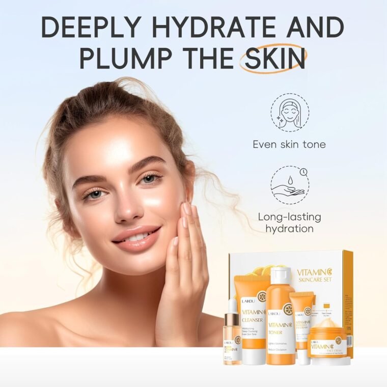 LAIKOU Skincare Set, Vitamin C Serum for Face Skin Care Sets & Kits - Cleanser, Toner, Serum, Eye Cream & Face Cream, Facial Care Kit for Radiant Skin, Anti Aging Gift Set for Women Teenage Girls 5pcs - Image 2