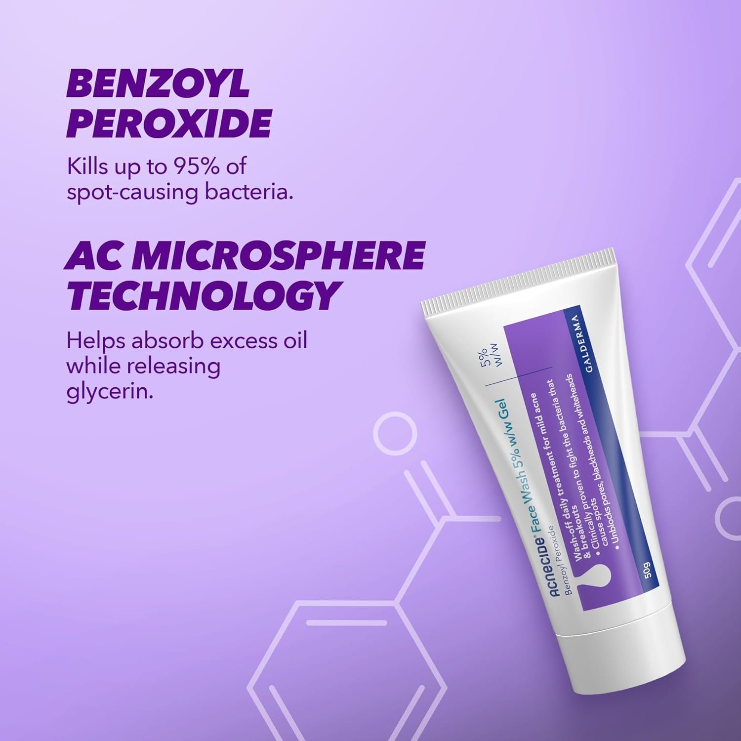 Acnecide Face Wash Gel 5% Benzoyl Peroxide Acne Treatment for Spot-Prone Skin 50g - Image 4