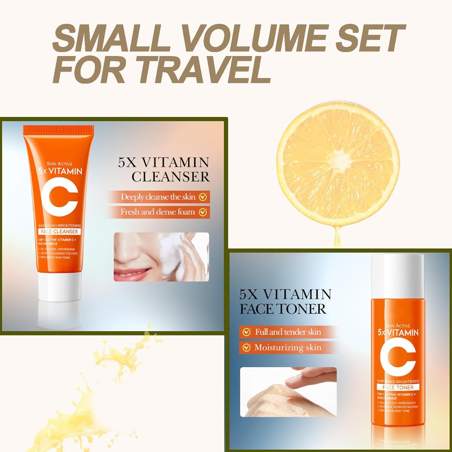Vitamin C Skincare Set,Skin Care Sets & Kits for Pamper Teenage Girls Gifts,Facial Kit with Cleanser, Toner, Serum & Face Cream,Birthday, Travel Kit for All Skin Types - Image 2
