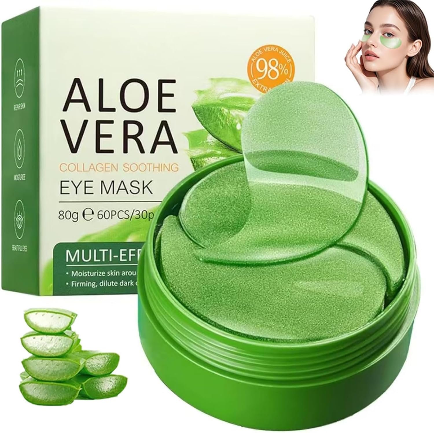 60Pcs Under Eye Patches, Aloe Vera Gel Eye Mask Skin Care, Hyaluronic Acid Collagen Eye Gel Pads for Puffy Eyes Dark Circles Eye Bags, Anti Wrinkle, Hydrating,Skincare,for Men and Women