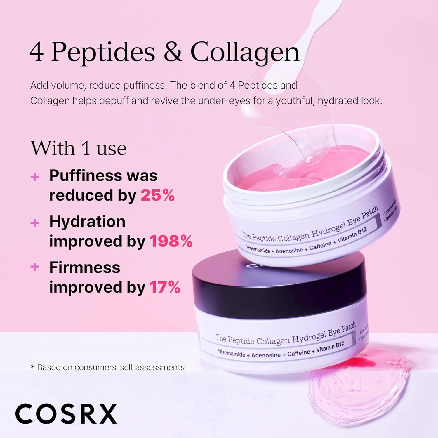 COSRX Peptide Collagen Hydrogel Eye Patches with Caffeine for Puffy Eyes, Dark Circles, Eye Bags, Wrinkles and Fine Lines, Firming and Depuffing Under Eye Masks, Korean Skincare 60 Patches - Image 5