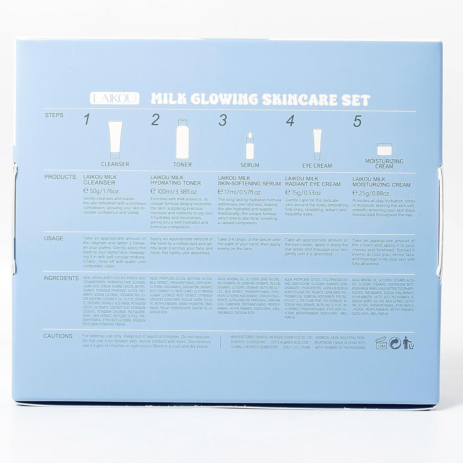 LAIKOU Milk Skincare Set, Nourishing Skin Care Sets & Kits Cleanser, Toner, Serum, Eye Cream & Moisturizer, Pamper Gift Set for Teenage Girls Women, Birthday Christmas Gift, Travel Sized, 5PCS - Image 11