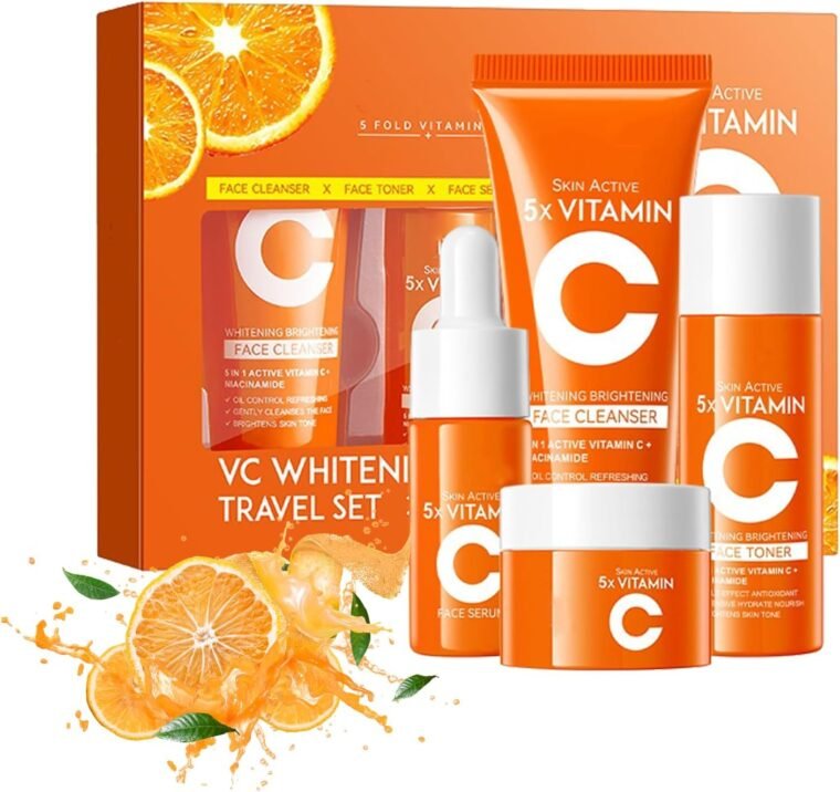 Vitamin C Skincare Set,Skin Care Sets & Kits for Pamper Teenage Girls Gifts,Facial Kit with Cleanser, Toner, Serum & Face Cream,Birthday, Travel Kit for All Skin Types