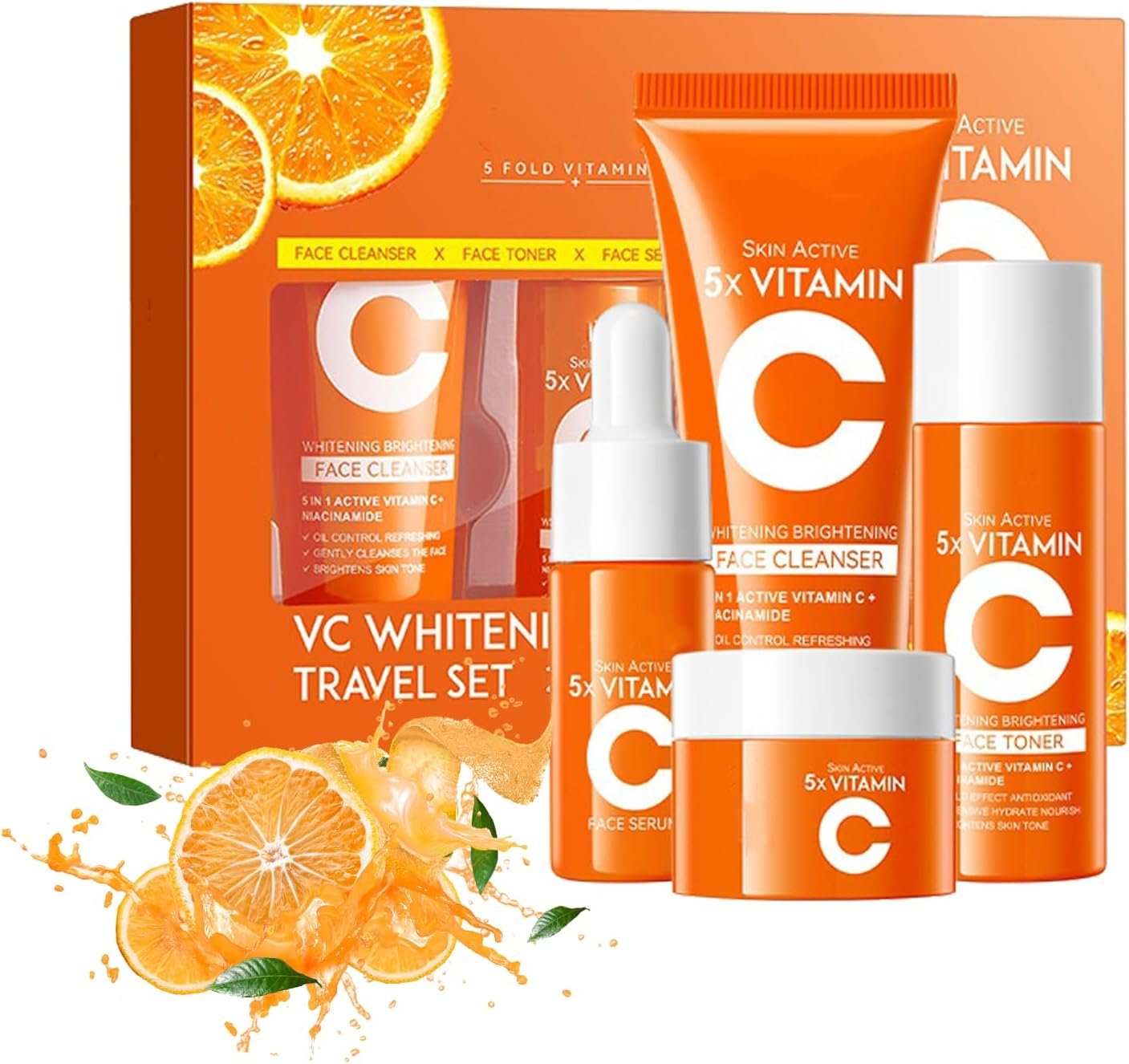 Vitamin C Skincare Set,Skin Care Sets & Kits for Pamper Teenage Girls Gifts,Facial Kit with Cleanser, Toner, Serum & Face Cream,Birthday, Travel Kit for All Skin Types