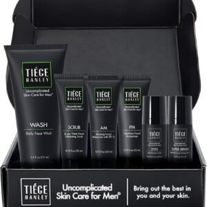 Tiege Hanley Men’s Skin Care System - Level 3 | Mens Anti Aging Routine Product Set: Face Wash, Serum, Day & Night Moisturizer, Exfoliating Scrub & Eye Cream | Tighten & Hydrate Your Best Looking Skin