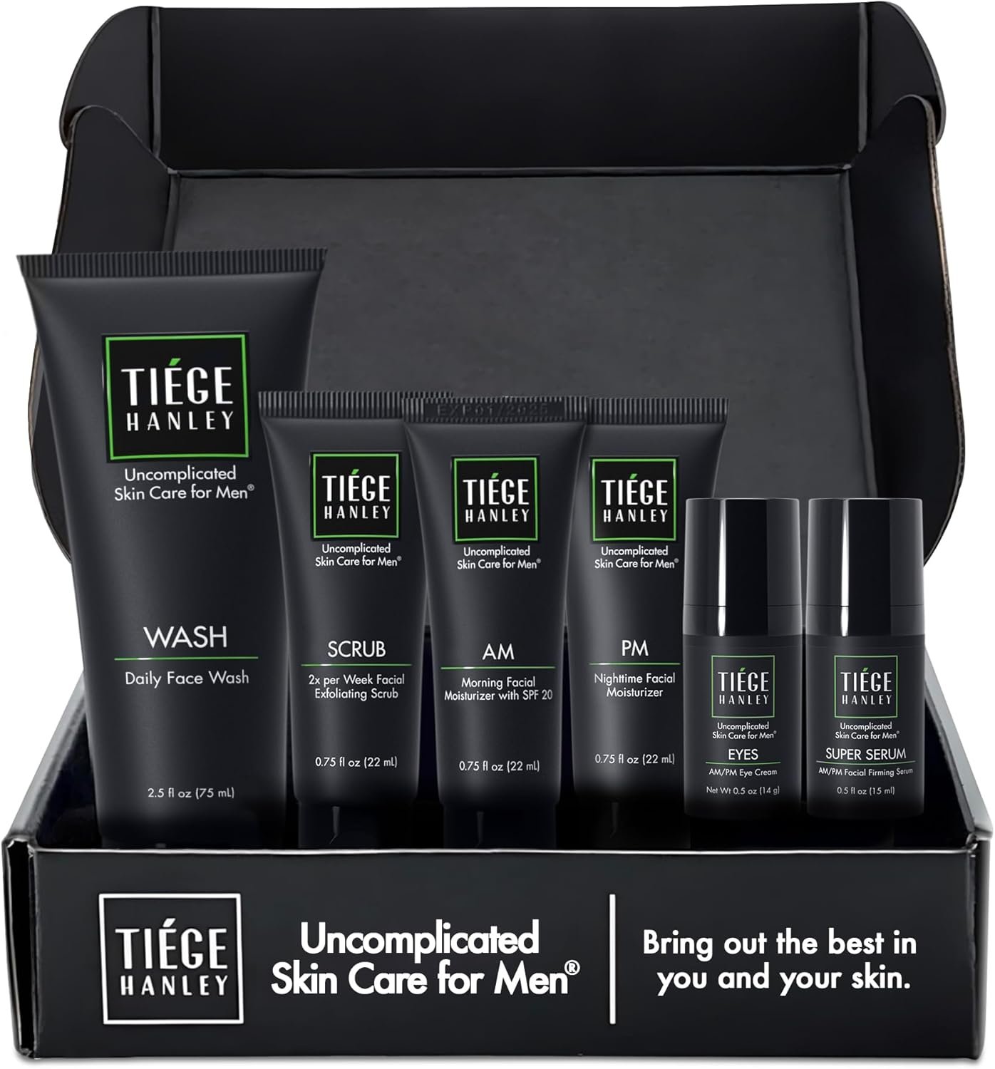Tiege Hanley Men’s Skin Care System - Level 3 | Mens Anti Aging Routine Product Set: Face Wash, Serum, Day & Night Moisturizer, Exfoliating Scrub & Eye Cream | Tighten & Hydrate Your Best Looking Skin