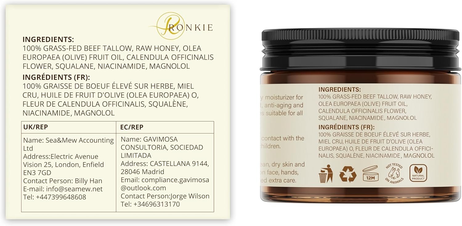 Beef Tallow Skincare Moisturizer for Face: 100% Grass-Fed Beef Tallow and Raw Honey Balm - 4oz Unscented Natural Tallow Face Cream Soft Smooth for Dry Skin and Eczema - Image 9