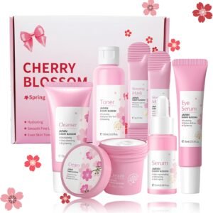 Skincare Gifts For Teenage Girls,Cherry Blossom Skincare Sets,Facial kit,Pamper Sets For Women Gifts,Skin Care Sets & Kits with Cleanser, Face Serum, Face Cream,Toner,Eye Cream,Mask (7PCS Sakura)