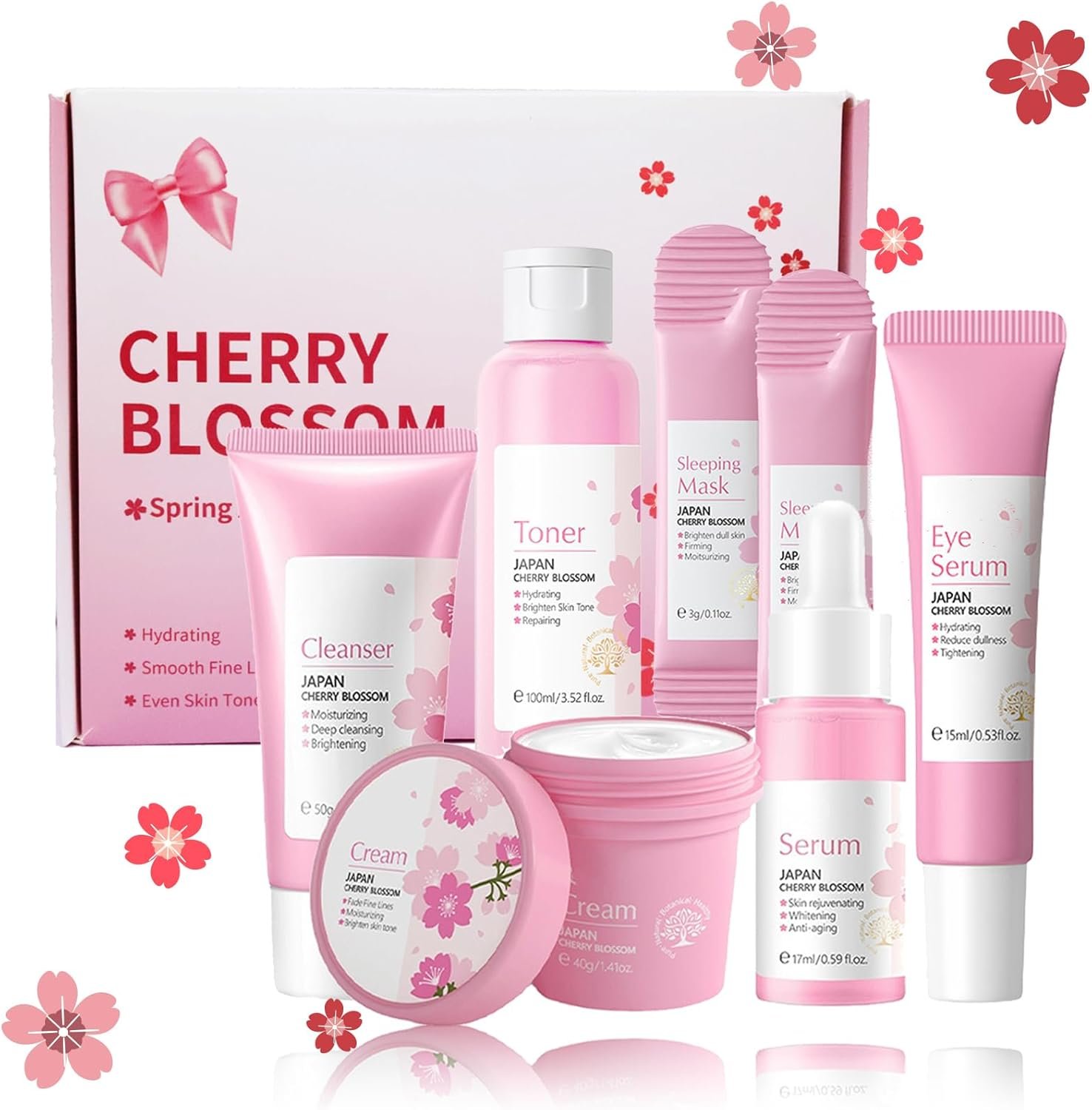 Skincare Gifts For Teenage Girls,Cherry Blossom Skincare Sets,Facial kit,Pamper Sets For Women Gifts,Skin Care Sets & Kits with Cleanser, Face Serum, Face Cream,Toner,Eye Cream,Mask (7PCS Sakura)
