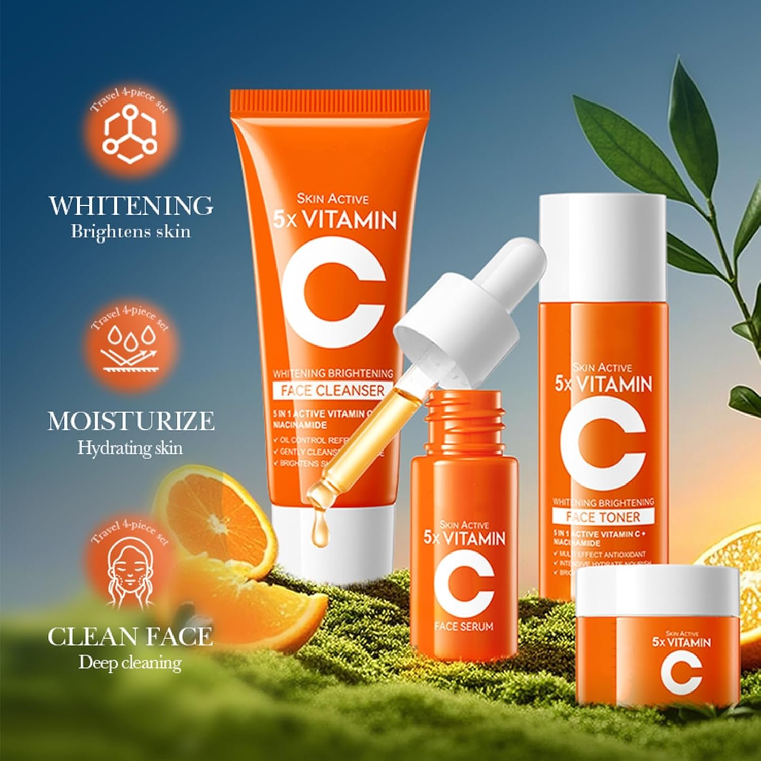 Vitamin C Skincare Set,Skin Care Sets & Kits for Pamper Teenage Girls Gifts,Facial Kit with Cleanser, Toner, Serum & Face Cream,Birthday, Travel Kit for All Skin Types - Image 5