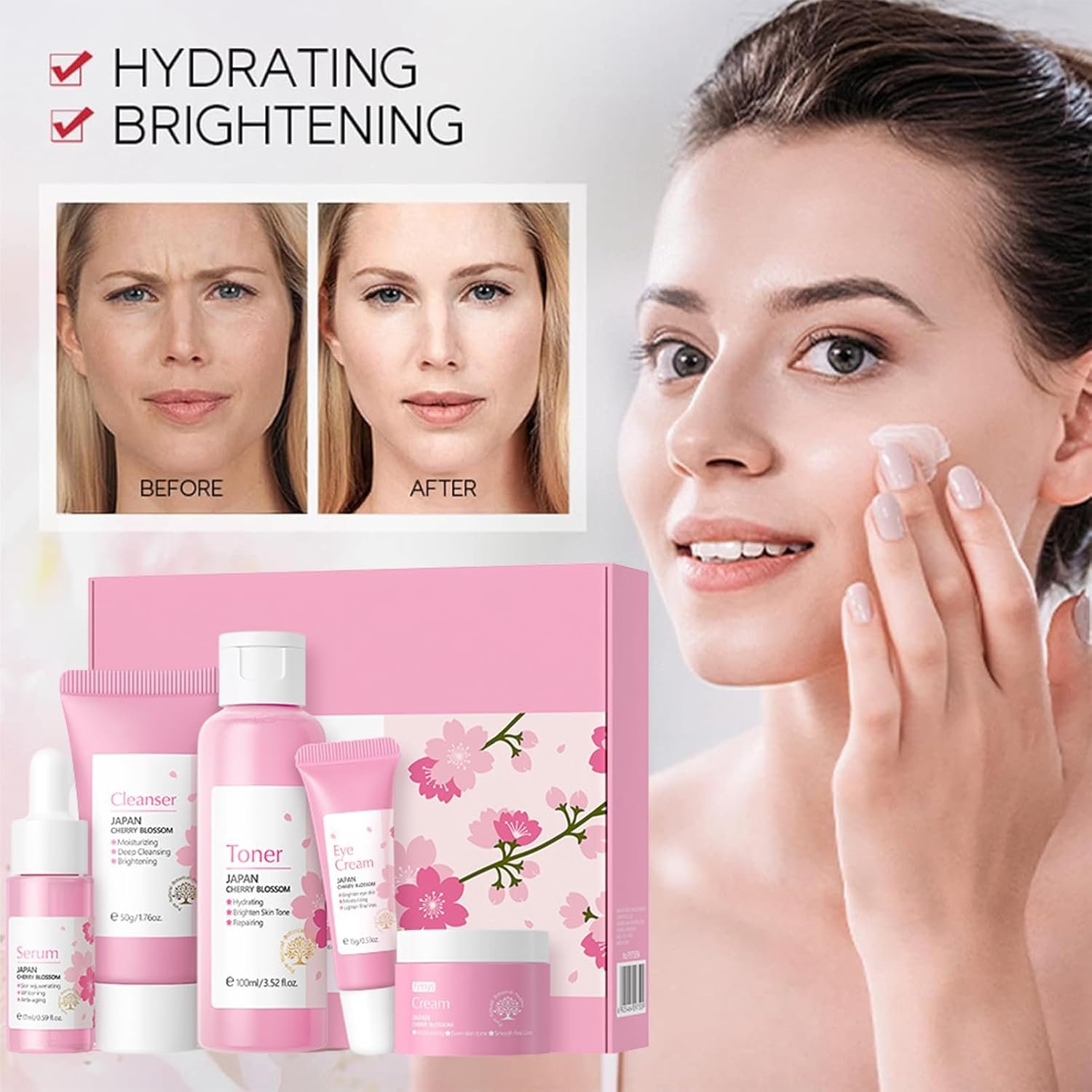 Skin Care Set JAPAN Sakura Beauty Gift Sets Skin Care Kit for Teenage Girls - Cleanser, Toner, Lotion, Serum, Eye Cream, Face Cream, Travel Kit for Women (5pcs) - Image 3