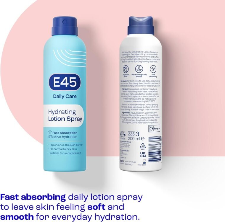 E45 Hydrating Lotion Spray 200ml Normal to Dry Skin - Fast Absorbing Moisturiser for Soft Skin and Lasting Hydration - Daily Lotion for Dry Sensitive Skin – Suitable for Eczema Prone Skin - Image 2