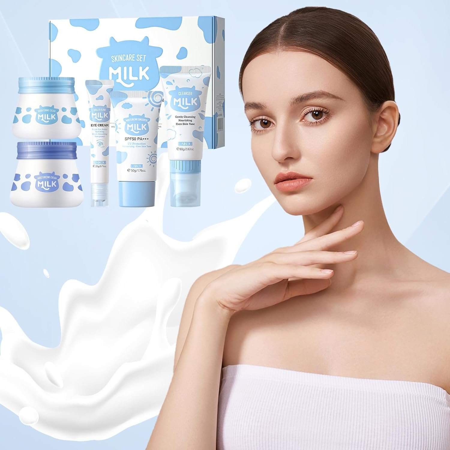 FEXPDL 5 Piece Milk Skin Care Sets & Kits Kids Skin Care Products Milk Protein Skincare Gifts For Teenage Girls, Skincare Set With Cleanser, Eye Cream, Moisturizer, Sunscreen, Brightening Cream - Image 7