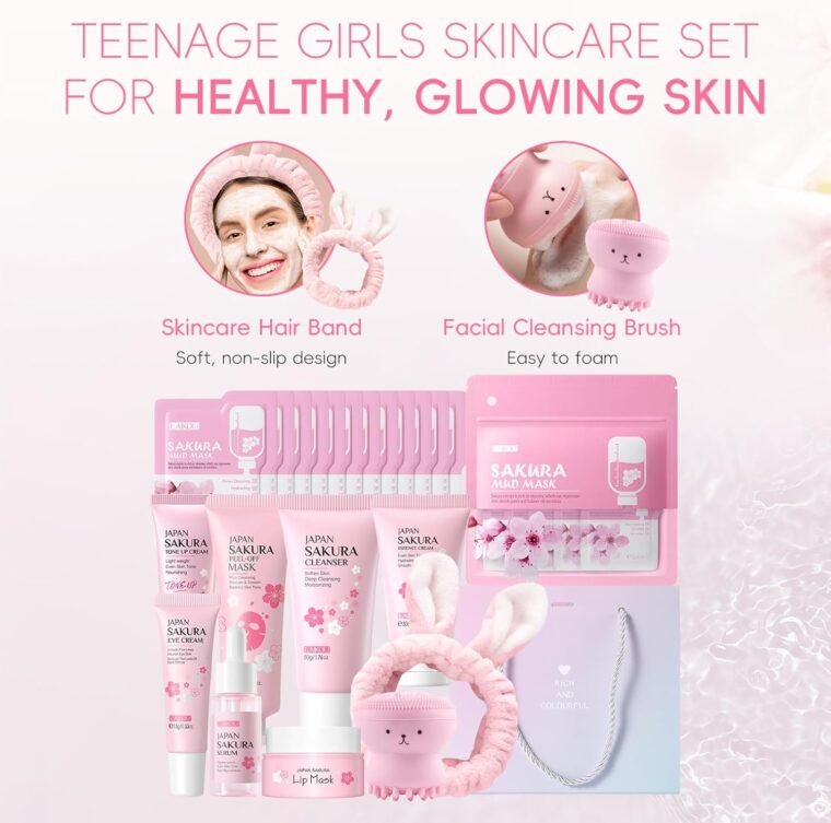 LAIKOU Sakura Skincare Set for Teen Girls, Complete 34PCS Face Care Kit, Christmas Pamper Gift Set for Women & Teenage Girls, Hydrating & Nourishing Travel-Friendly Daily Facial Skincare Routine - Image 7