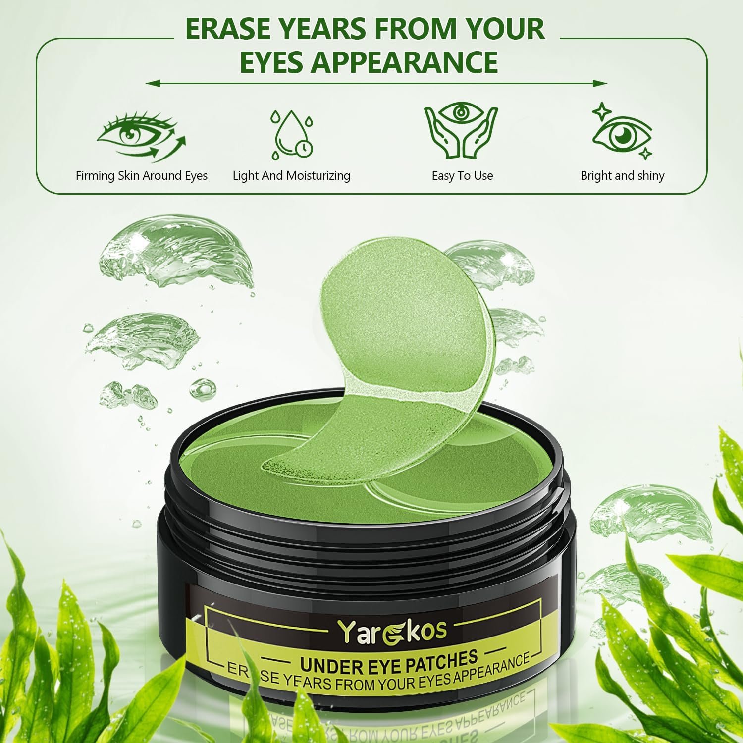 Green Gold Undereye Mask (60 Pcs), Collagen Hydrating Gel Pads, Reduce Puffiness, 30 Pairs Under Eye Patches for Dark Circles Puffy Eyes Treatment, Wrinkle, Women Men Beauty Personal Skin Care Product - Image 2