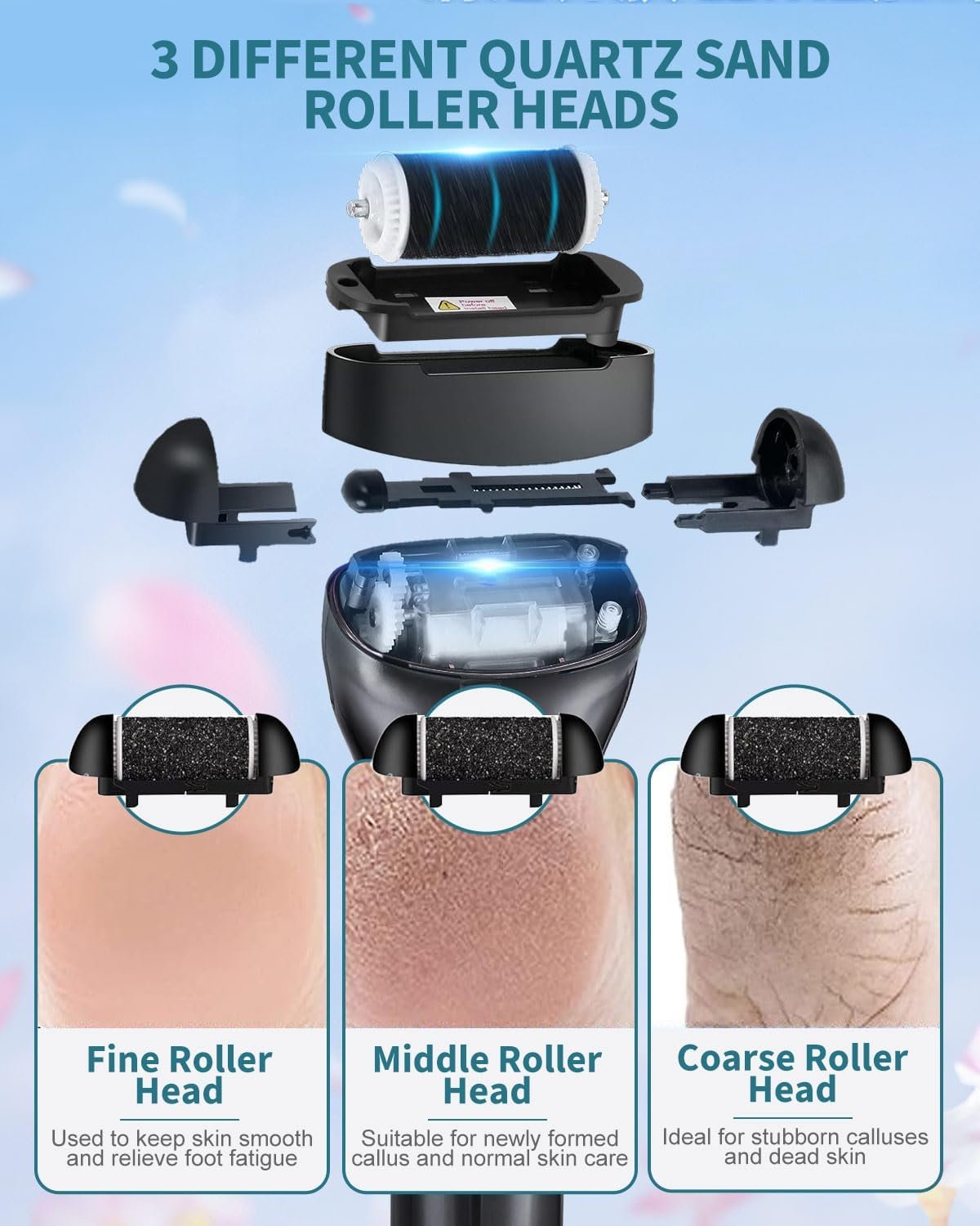 15 in 1 Electric Foot File for Hard Skin, Rechargeable Foot Callus Remover with 3 Roller Heads, LED Display & 3 Speed, Foot Care Kit with Storage Bag for Dry Dead Skin Cracked Heels Calluses - Image 5