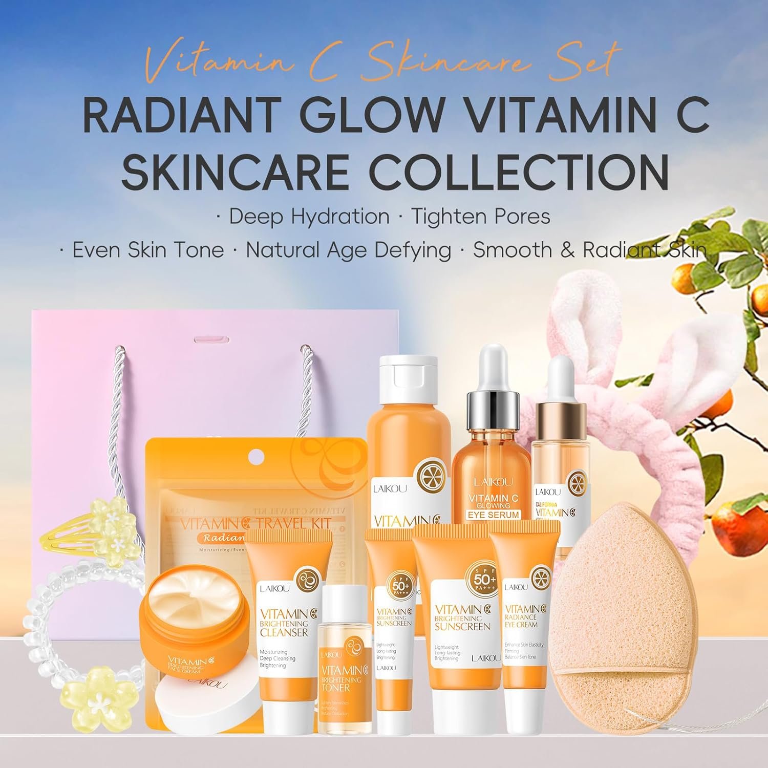 LAIKOU Skincare Gift Set, 15PCS Vitamin C Serum for Face Skin Care Sets & Kits, Hydrating & Anti Aging Facial Kit for Radiant Skin, Pamper Gifts Set for Women Teenage Girls, Mothers Day Birthday Gifts - Image 2