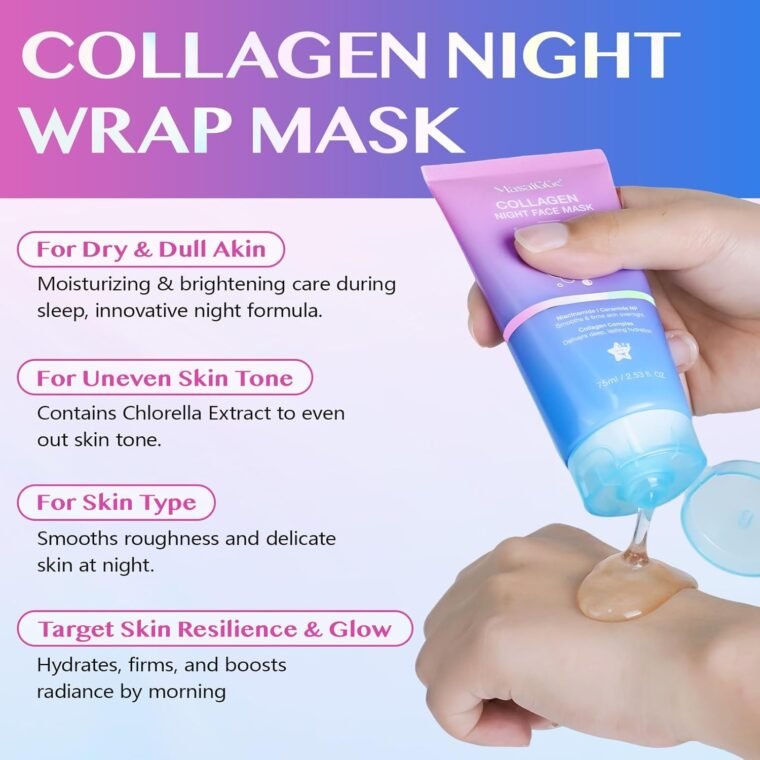 Collagen Night Wrapping Mask,Collagene Mask,Collagen Overnight Wrapping Peel Off Facial Mask,Deep Hydration,Fade Wrinkle & Improves Skin Elasticity,Reduces Sagging & Dullness for Glowing Skin - Image 2