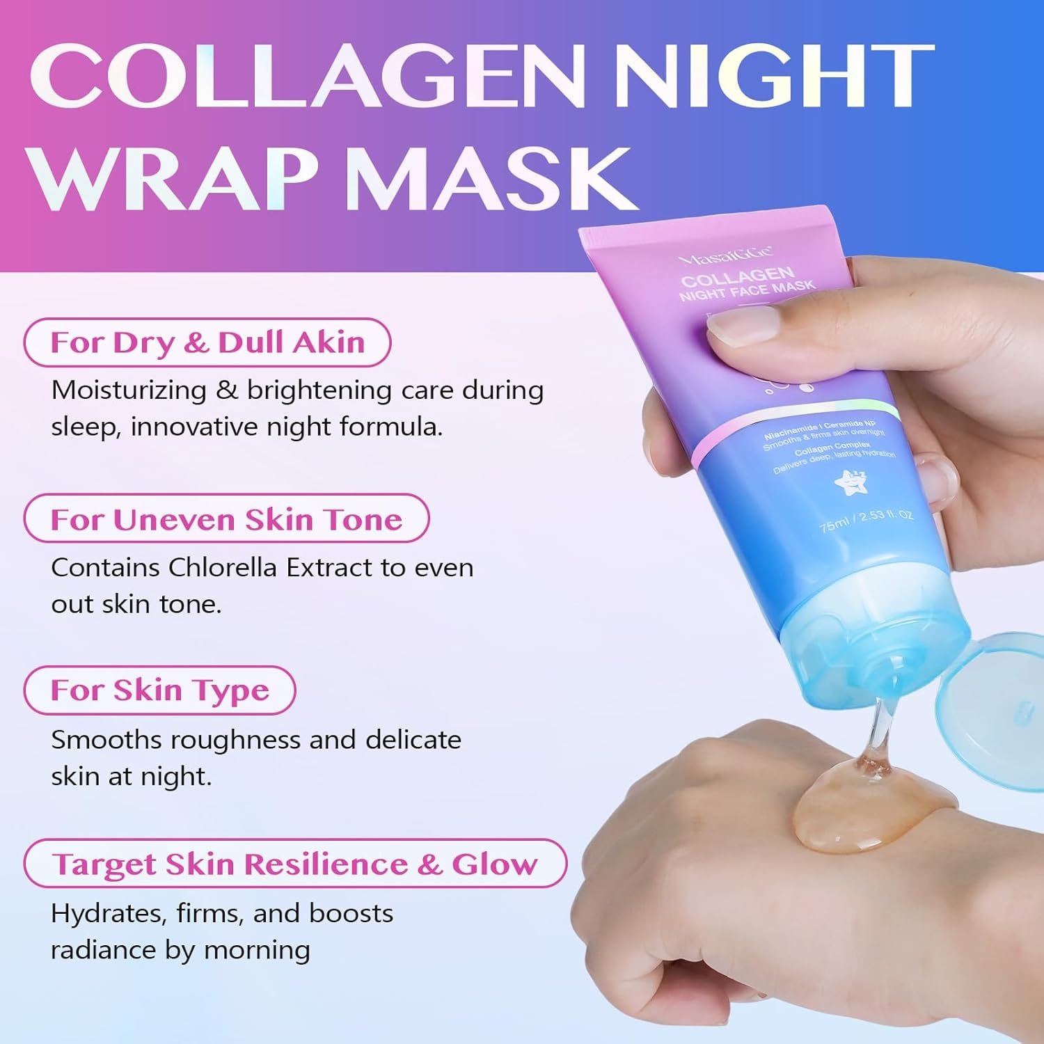 Collagen Night Wrapping Mask,Collagene Mask,Collagen Overnight Wrapping Peel Off Facial Mask,Deep Hydration,Fade Wrinkle & Improves Skin Elasticity,Reduces Sagging & Dullness for Glowing Skin - Image 2