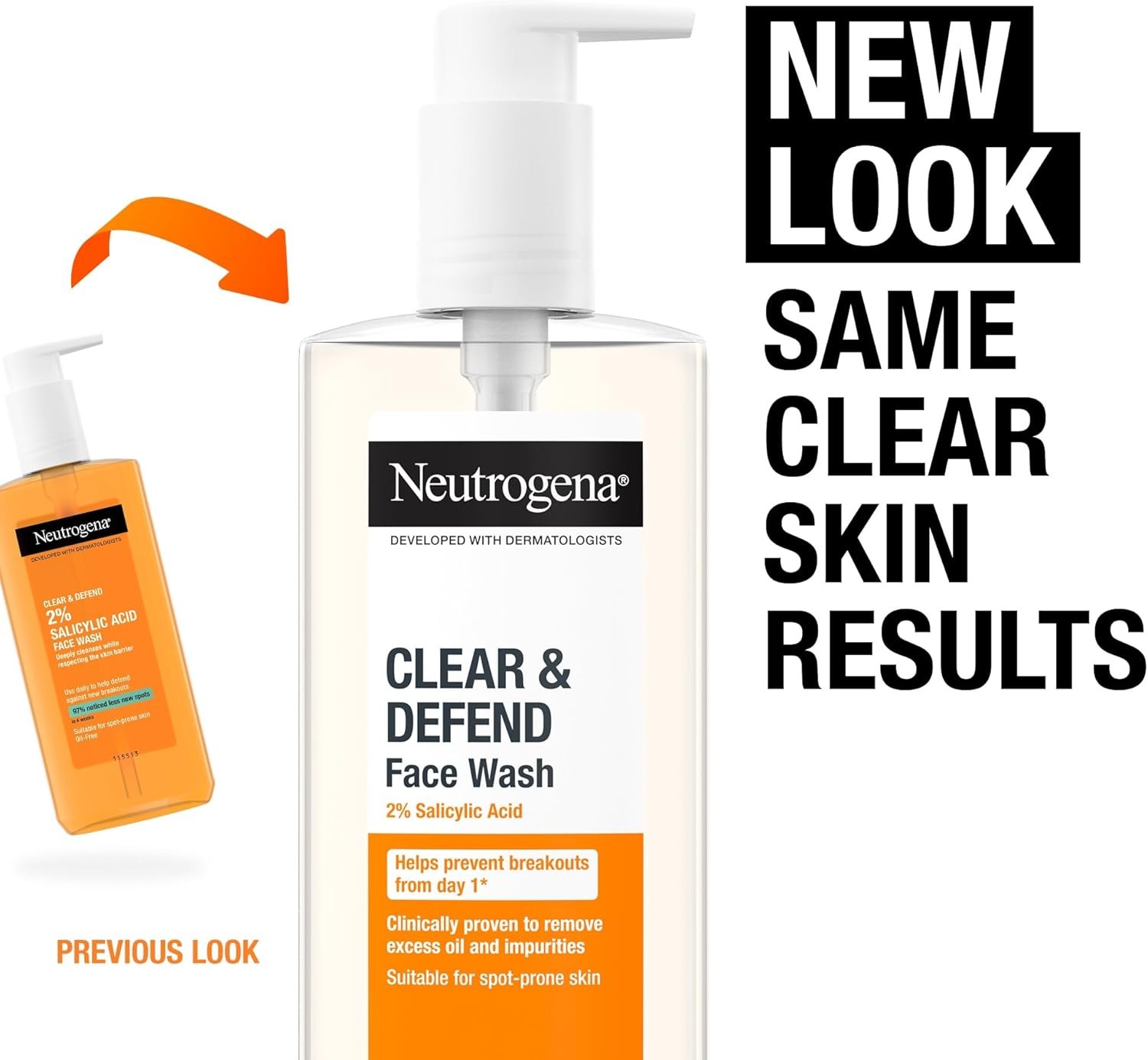 Neutrogena Clear & Defend Face Wash (1x 200ml), Oil-Free Facial Cleanser for Spot-Prone Skin, Facial Wash with Purifying 2% Salicylic Acid to Help Prevent Breakouts for Smoother, Clearer Skin - Image 3