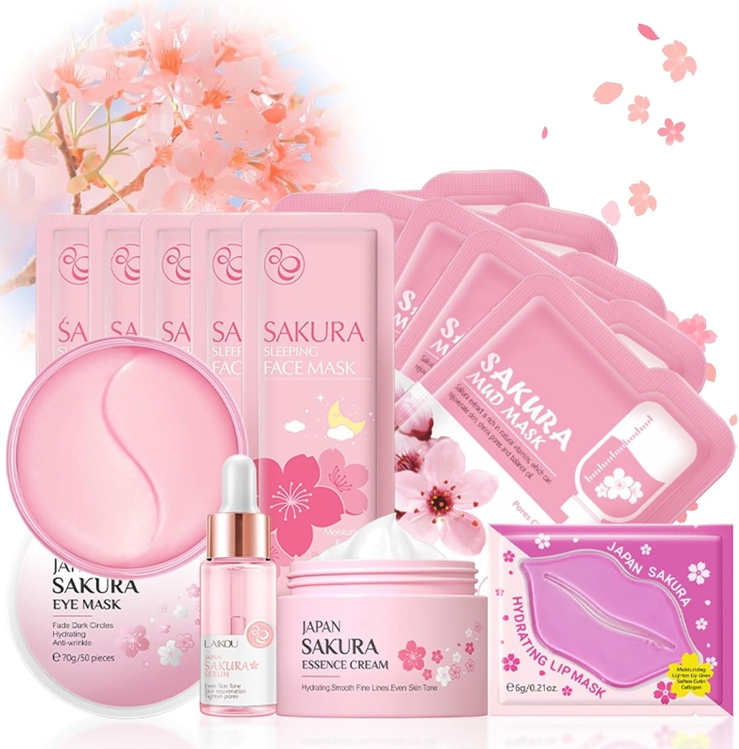 Skin Care Sets & Kits For Teenage Girls Gifts, Sakura Pamper Sets For Teenage Girls, Teen Skincare Set For Girls Pamper Set With Serum,Cream,Sleep Mask,Eye Mask (One Size, Sakura-Skin Care Sets)
