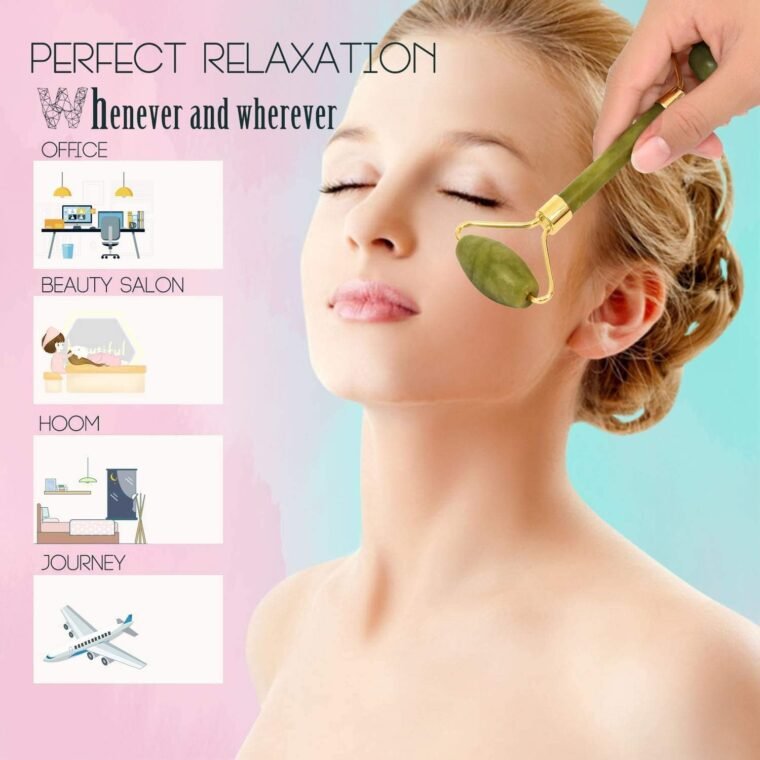 【3 PCS】Jade Roller & Gua Sha Massage Kits, LauCentral Natural Anti-Aging Face Roller for Eye Puffiness Treatment, Skin Tightening, Rejuvenate Face & Neck, Natural Green Massager - Image 2