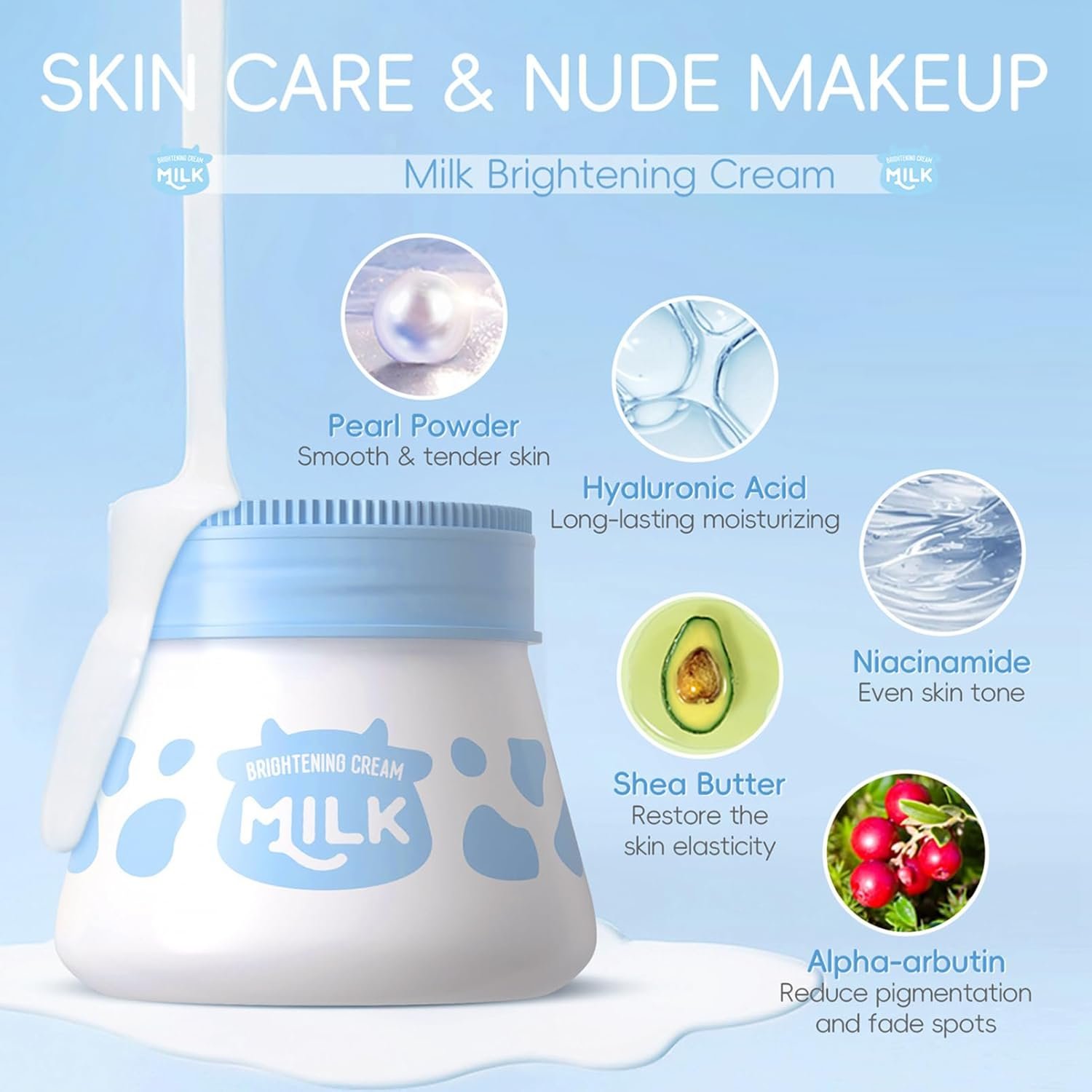 Milk Skin Care Sets&Kits,Beauty Gift Sets for Teenage Girls,Skincare Set-Cleanser,Eye Cream,Moisturizer, Sunscreen,Hand Wax,Cream,Facial Kits for Women,Deep Hydrating (One Size, Milk-Wash Bag Set) - Image 4