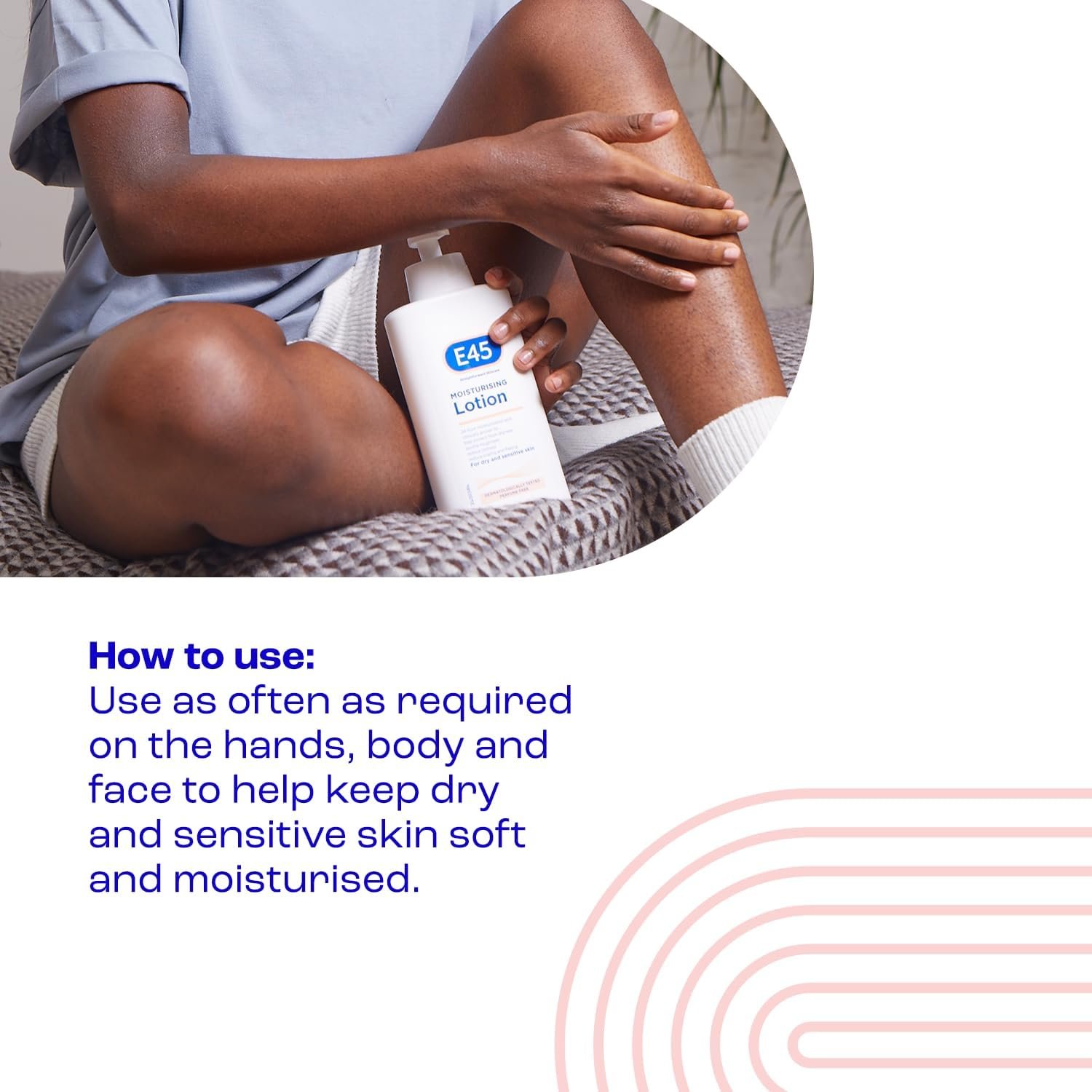 E45 Moisturising Lotion 500 ml for Dry & Sensitive Skin - Long-Lasting Hydration Protect from Dryness, Reduce Redness - Dermatological Body Moisturiser Lotion - Body Lotion - Daily Moisturiser - Image 4