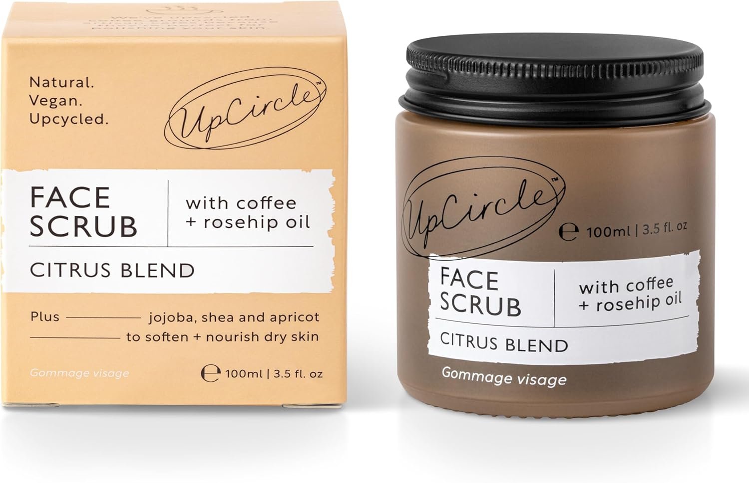 UpCircle Coffee Face Scrub - Citrus Blend For Normal + Dry Skin 100ml - Shea Butter, Coconut + Rosehip Oil - Natural, Vegan Face Exfoliator For Soft, Smooth Skin - Image 2