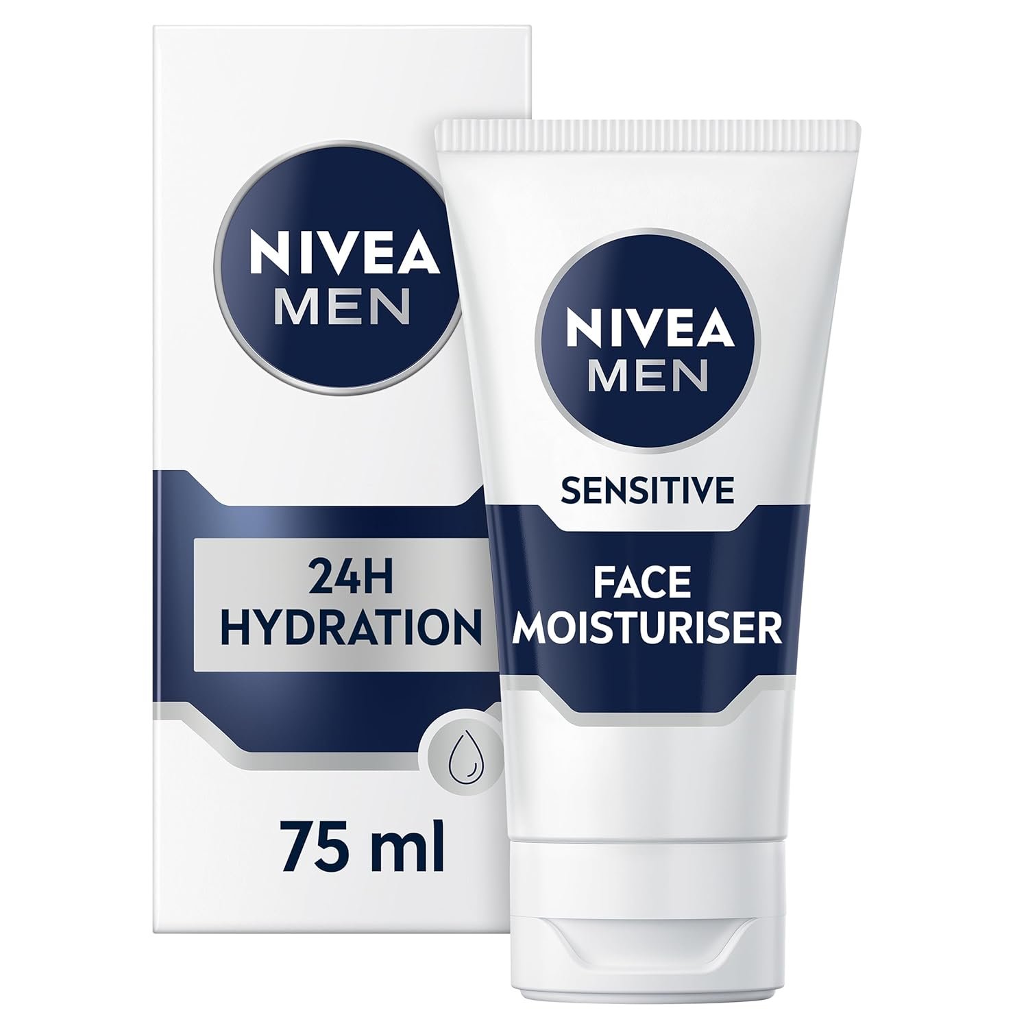 NIVEA MEN Sensitive Face Moisturiser (75ml), Hydrating Moisturiser with 0% Alcohol, Made for Sensitive Skin, Men's Skin Care Essentials