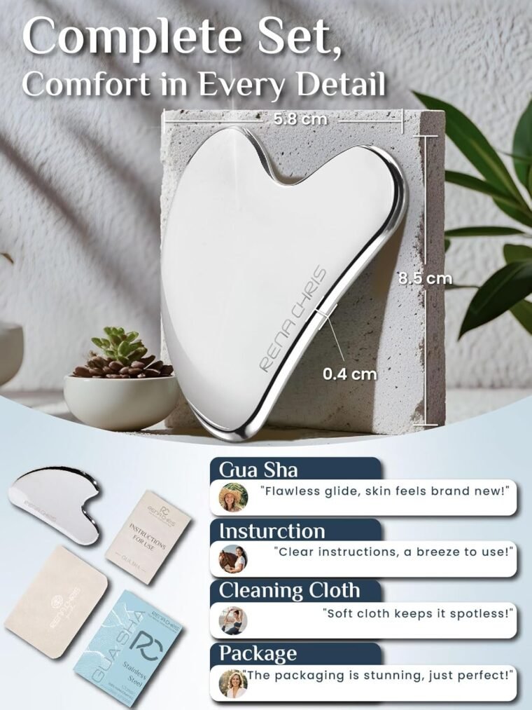 Rena Chris Gua Sha Facial Tool, Stainless Steel Gua Sha Board for SPA Acupuncture, Metal Gua Sha for Body Face Neck and Eye, Skin Care Gift for Woman - Image 2