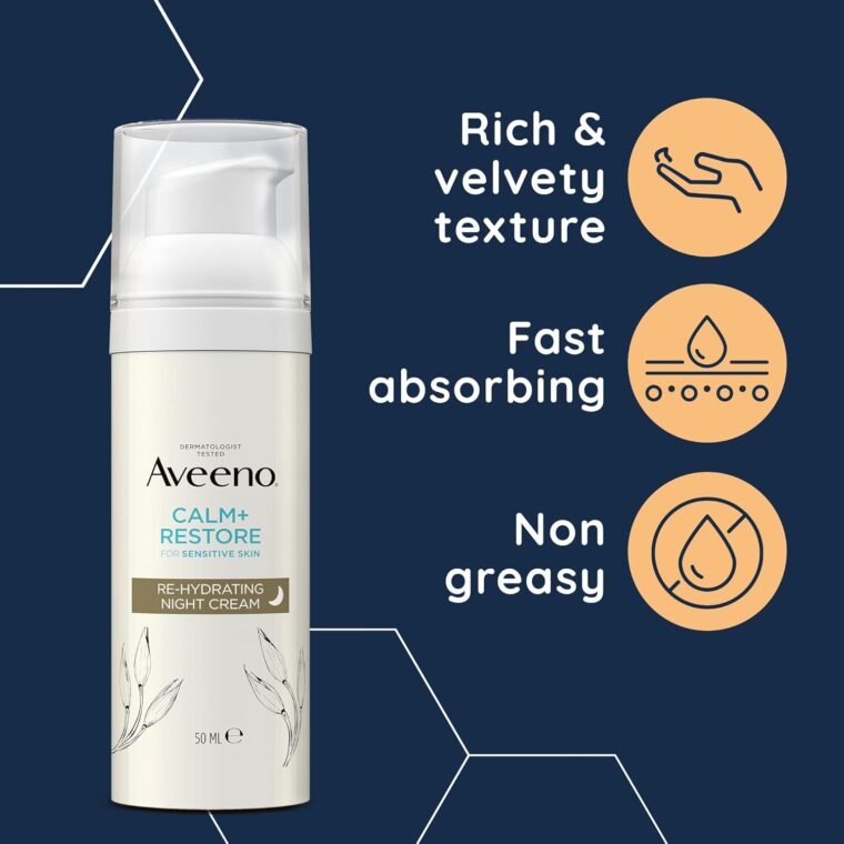 Aveeno CALM+RESTORE Re-Hydrating Night Cream (1 x 50ml), Fragrance-Free Face Care, Intensely Nourishes with Shea Butter & Prebiotic Oat, Suitable for Sensitive Skin - Image 3