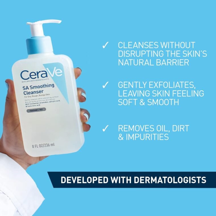 CeraVe SA Smoothing Routine: Cleanse and Moisturise Duo For Rough and Bumpy Skin, For use on Face and Body, Cleanser 236 ml and Cream 340 g - Image 4