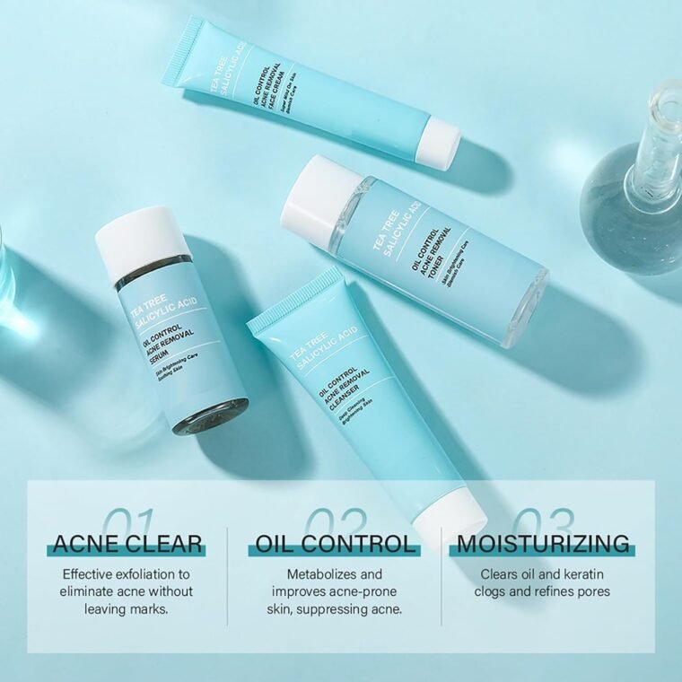 Tea Tree Acne Skin Care Sets & Kits - Salicylic Acid Acne Removal Skincare Set - Teen Skincare Gift Set With Cleanser, Toner, Serum, Cream - Complete Acne Treatment Kit for Oily, Acne-Prone Skin - Image 3