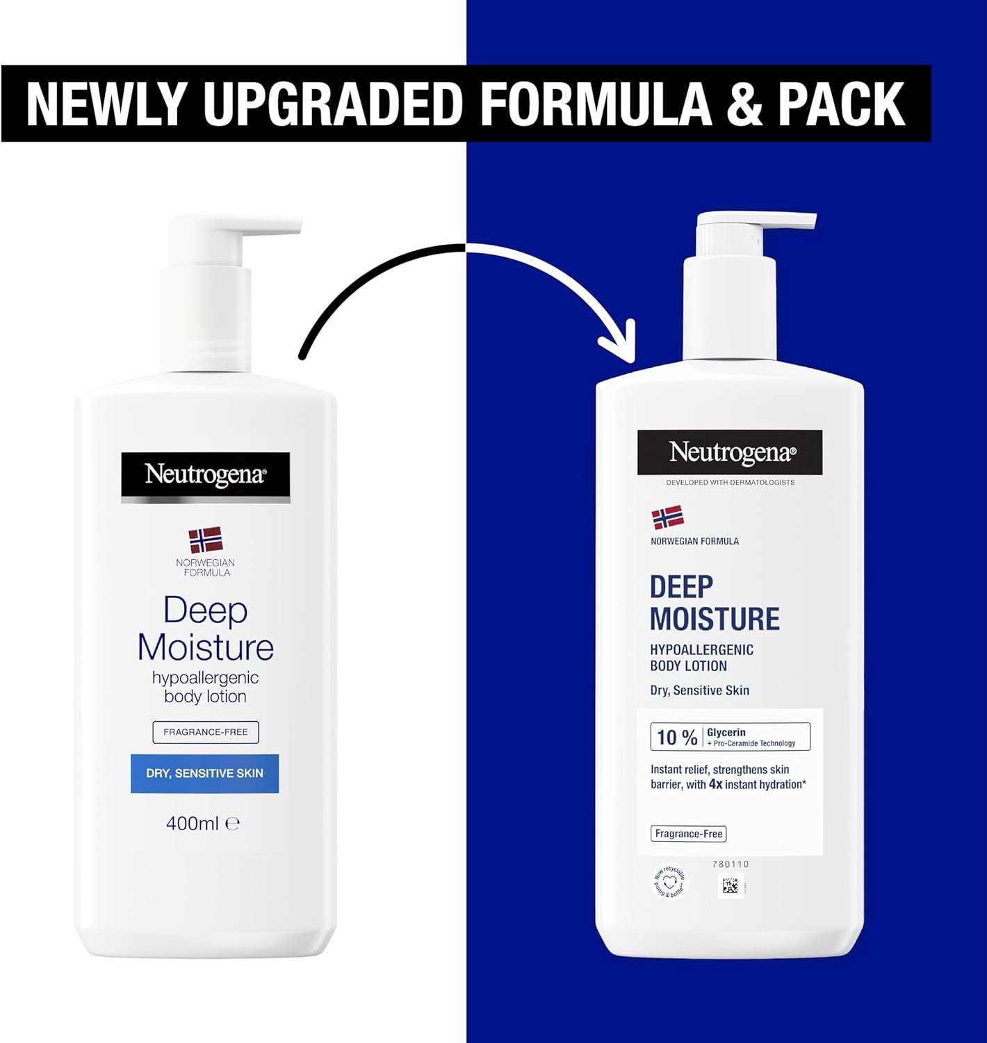 Neutrogena Norwegian Formula Deep Moisture Hypoallergenic Body Lotion (1x 400ml), Fragrance-Free Hypoallergenic Body Moisturiser for Sensitive and Dry Skin, Provides 48-Hour Moisturisation - Image 2