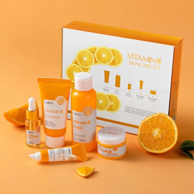 LAIKOU Skincare Set, Vitamin C Serum for Face Skin Care Sets & Kits - Cleanser, Toner, Serum, Eye Cream & Face Cream, Facial Care Kit for Radiant Skin, Anti Aging Gift Set for Women Teenage Girls 5pcs - Image 4