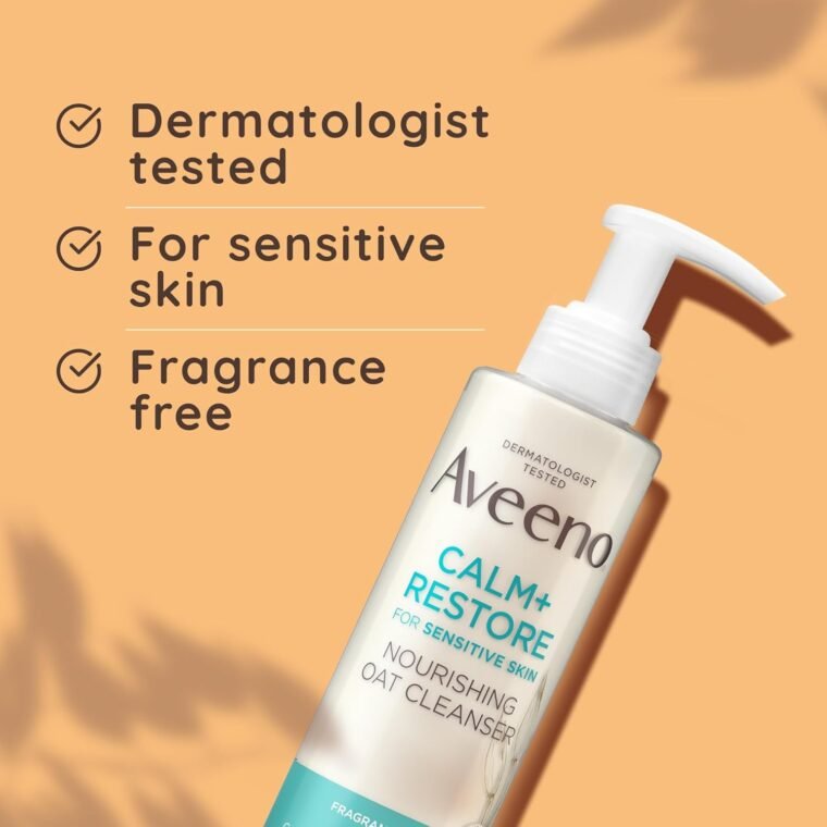 Aveeno Face Calm+Restore Nourishing Oat Cleanser (1x 200ml), Non-Foaming Face Care, Gentle Cleanser with Prebiotic Oat and Calming Feverfew, Helps Preserve Skin's Barrier - Image 4