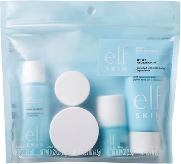 e.l.f. SKIN Jet Set Hydration Kit, Travel Friendly Hydrating Skincare Set, Face Cleanser, Balm, Moisturiser, Eye Cream and Night Cream, Vegan and Cruelty-Free