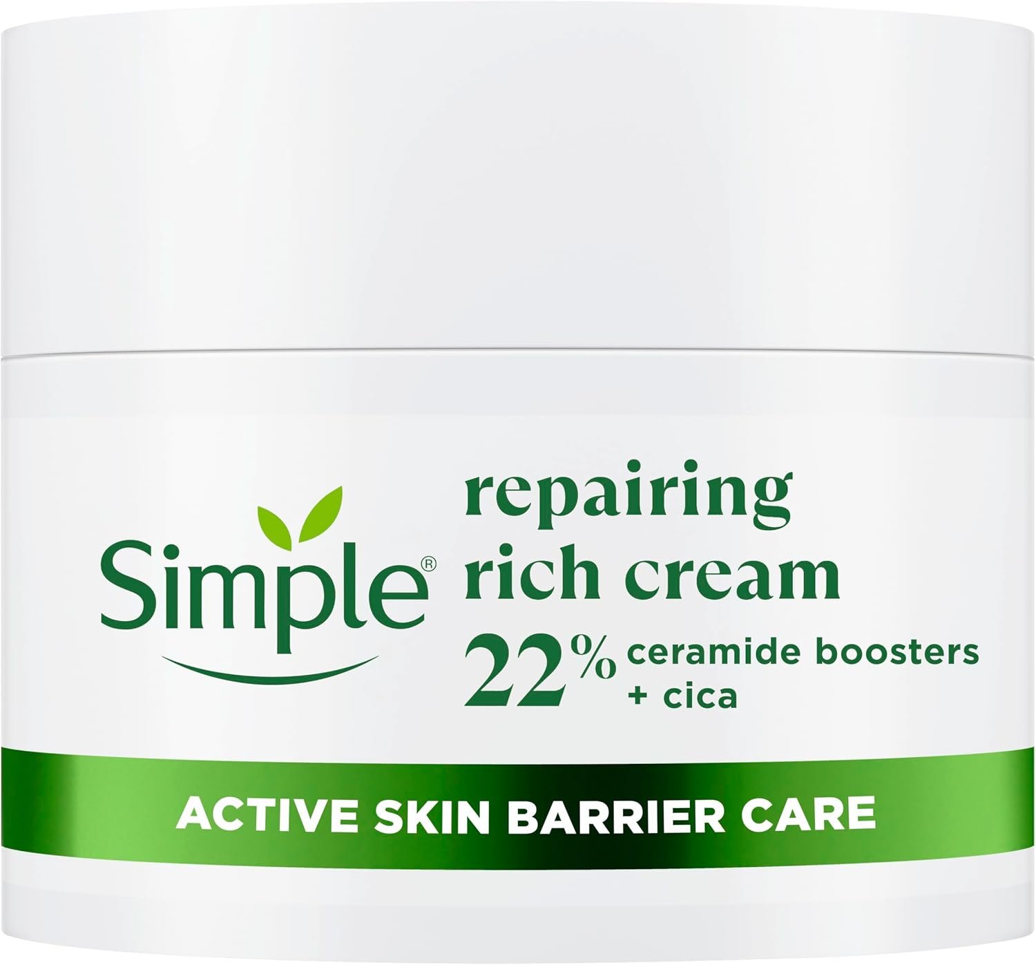 Simple Repairing Rich Face Cream facial moisturiser with 22% ceramide boosters, organic cica and provitamin B5 for a stronger skin barrier repairs and replenishes very dry, sensitive skin 50 ml