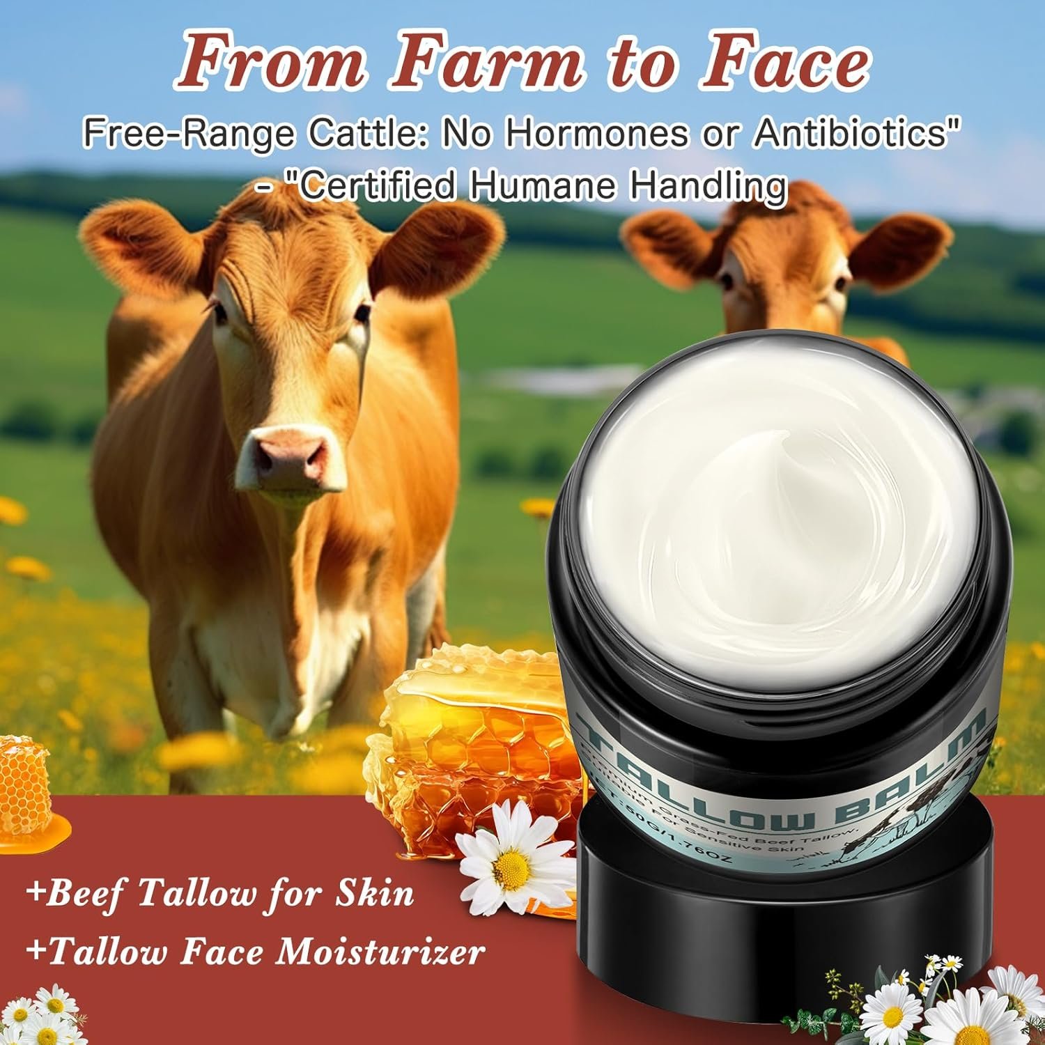 Beef Tallow Skin Care Beef Tallow Tallow Face Cream Beef Tallow Moisturiser Tallow and Honey Balm Tallow Face Moisturizer for Skin Care, Unscented, Multi-purpose Balm for Face & Body(1) - Image 6
