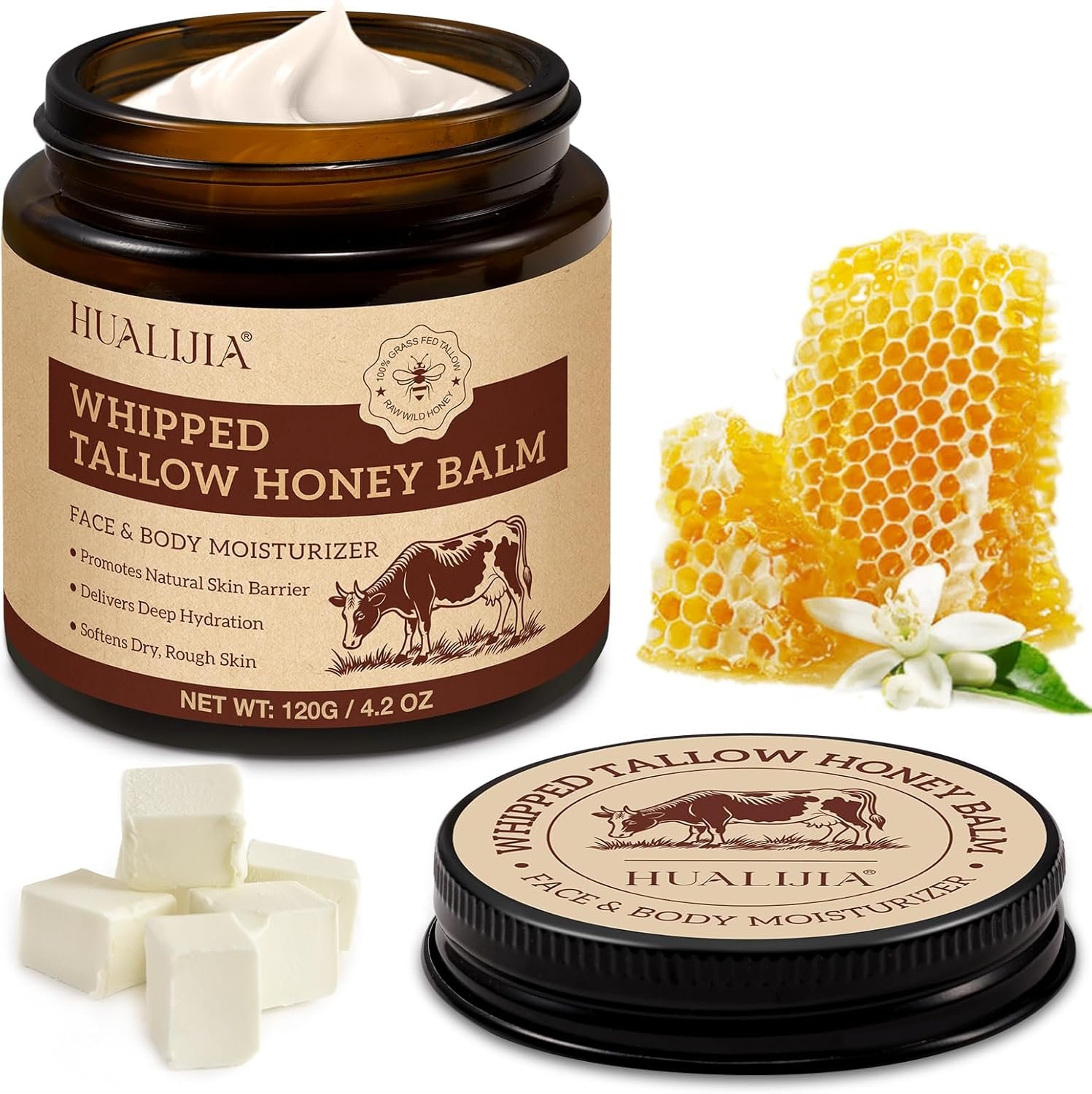 Beef Tallow Skin Care, Tallow Face Cream(120g), Grass Fed Beef Tallow Moisturizer, Deeply Nourishing, for Face Body Dry Skin